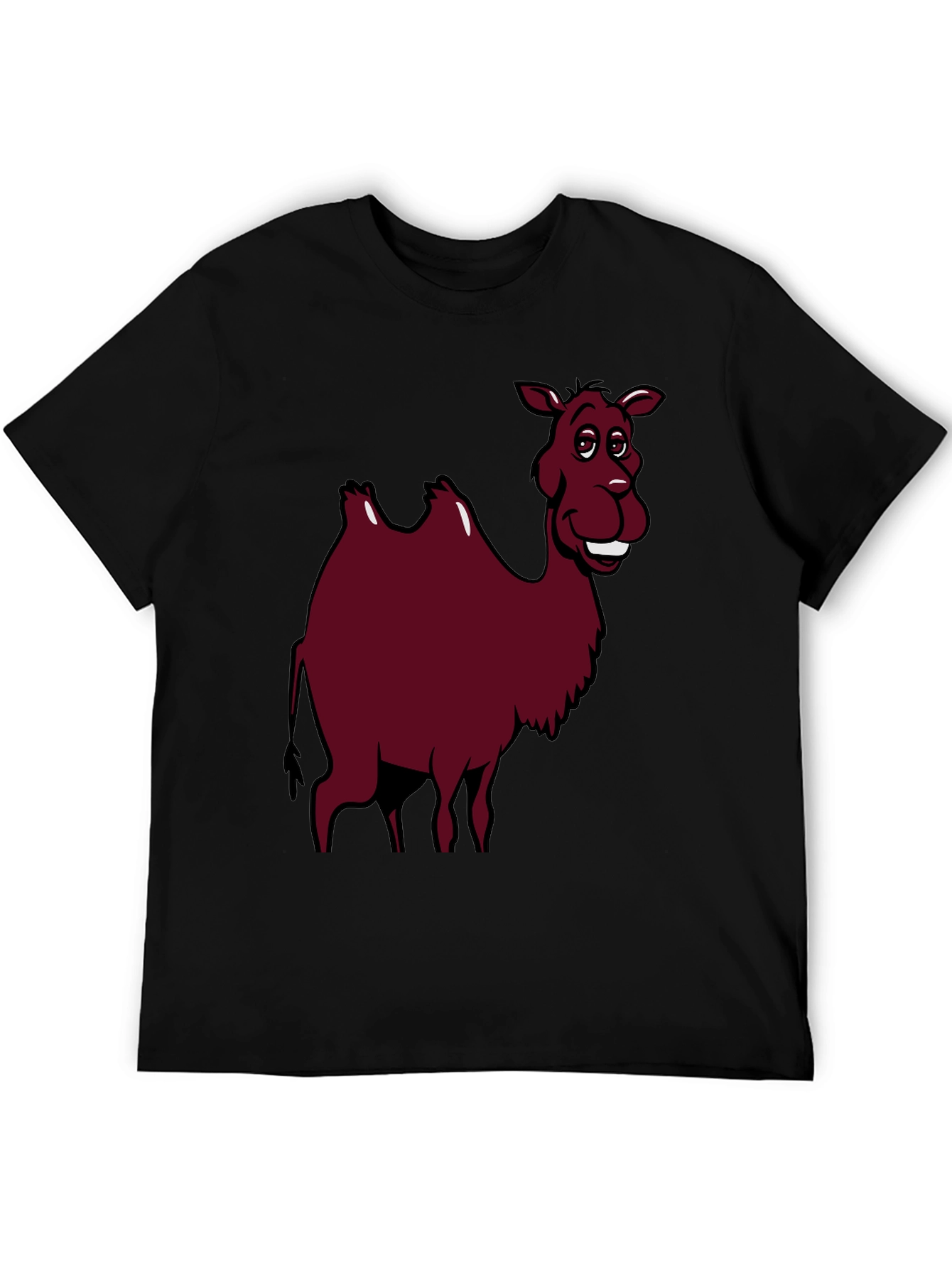 Cartoon Camel Graphic Tee - Black Cotton T-Shirt