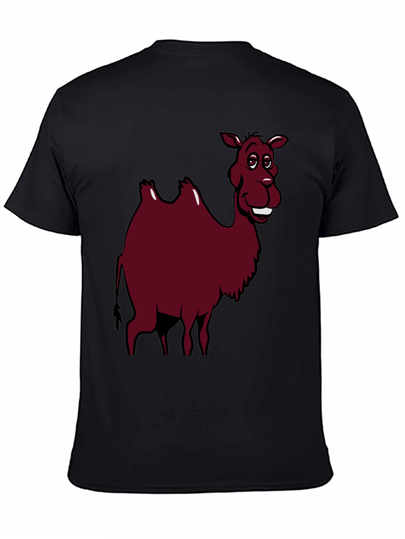 Cartoon Camel Graphic Tee - Black Cotton T-Shirt