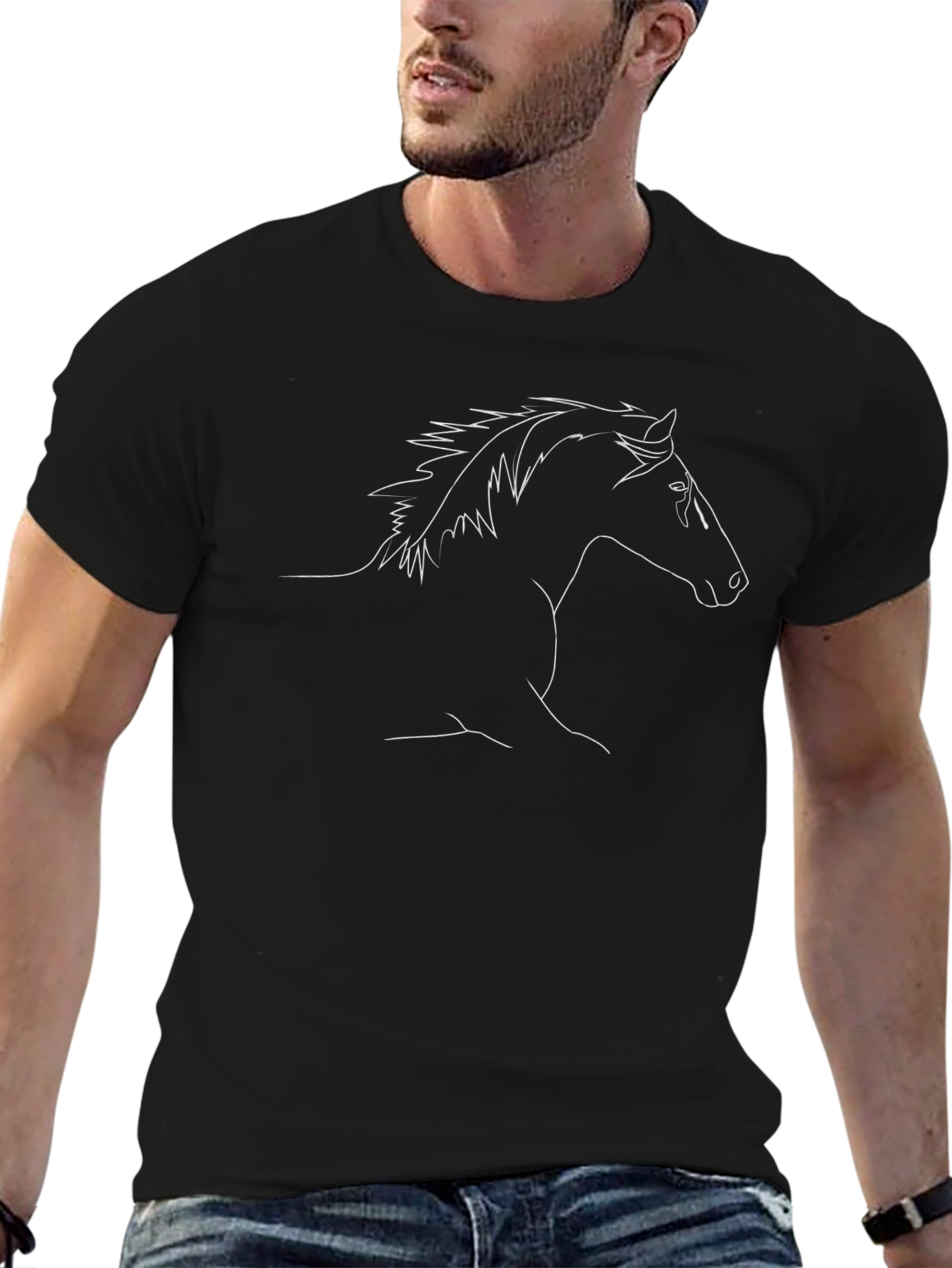 Black Horse Outline Tee - Classic & Stylish