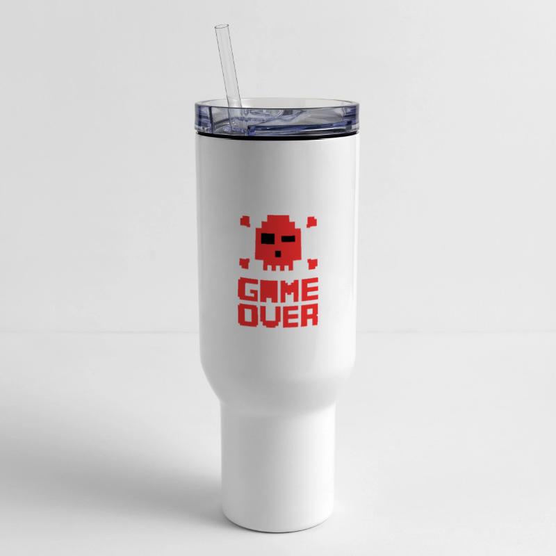 Retro Pixel Game Over Skull Red Gamer Graphic Tee