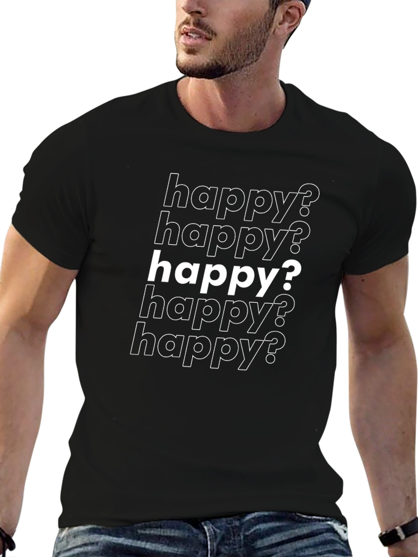 Happy? Graphic Print Black T-Shirt