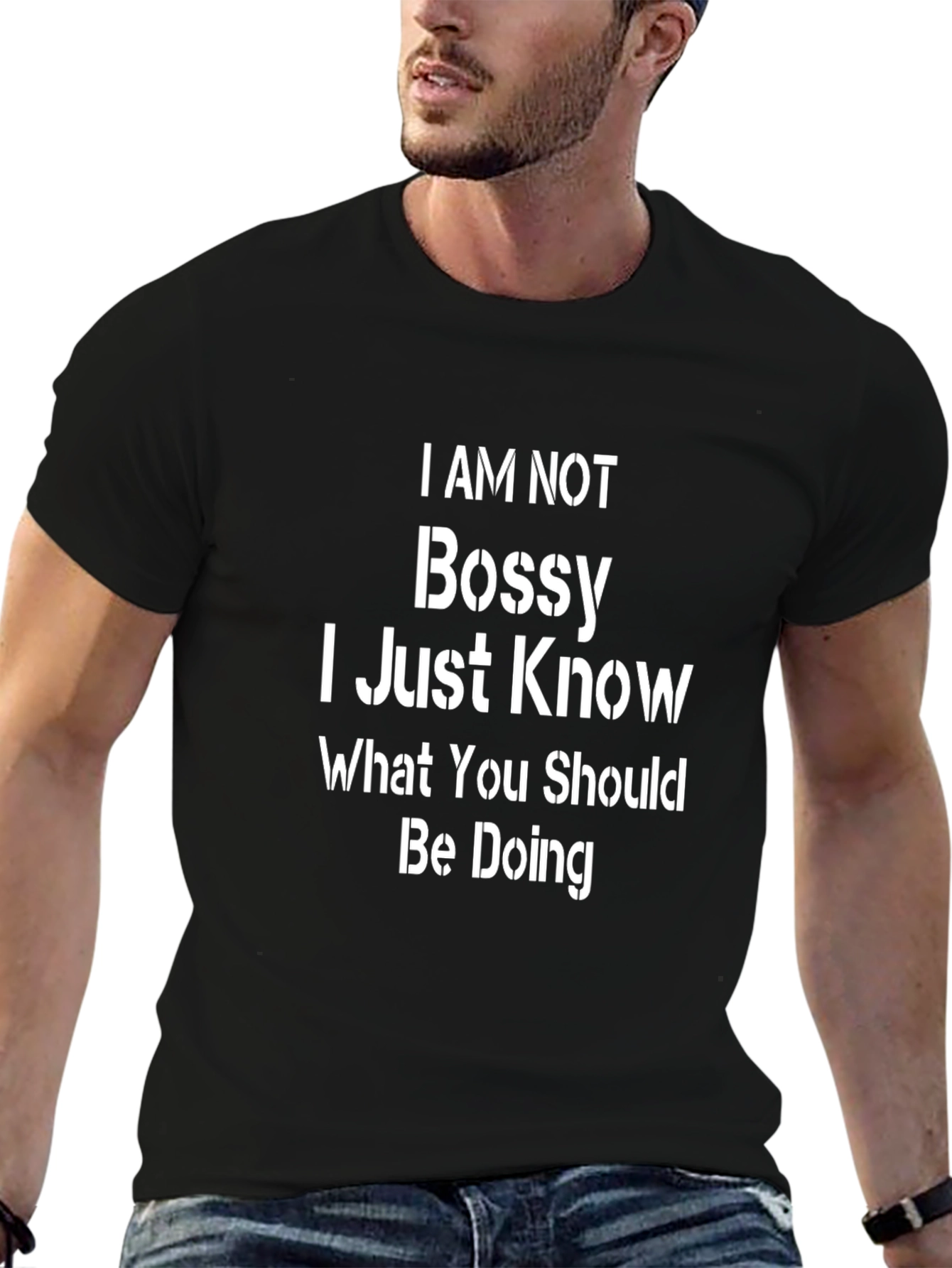 Funny I am Not Bossy Mens Black T-Shirt