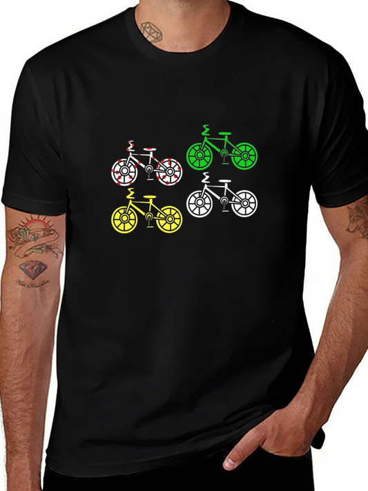 Colorful Bike Graphic Tee - Black Cotton Shirt