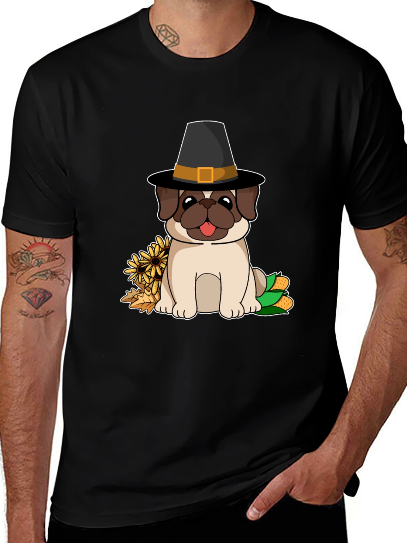 Pug Thanksgiving T-Shirt - Pilgrim Dog