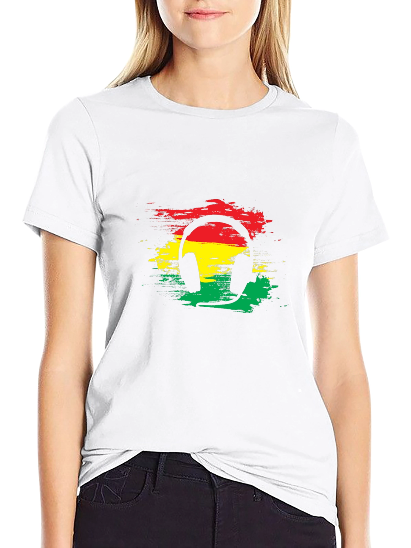 Rasta Headphone Graphic Tee - Black Cotton Blend
