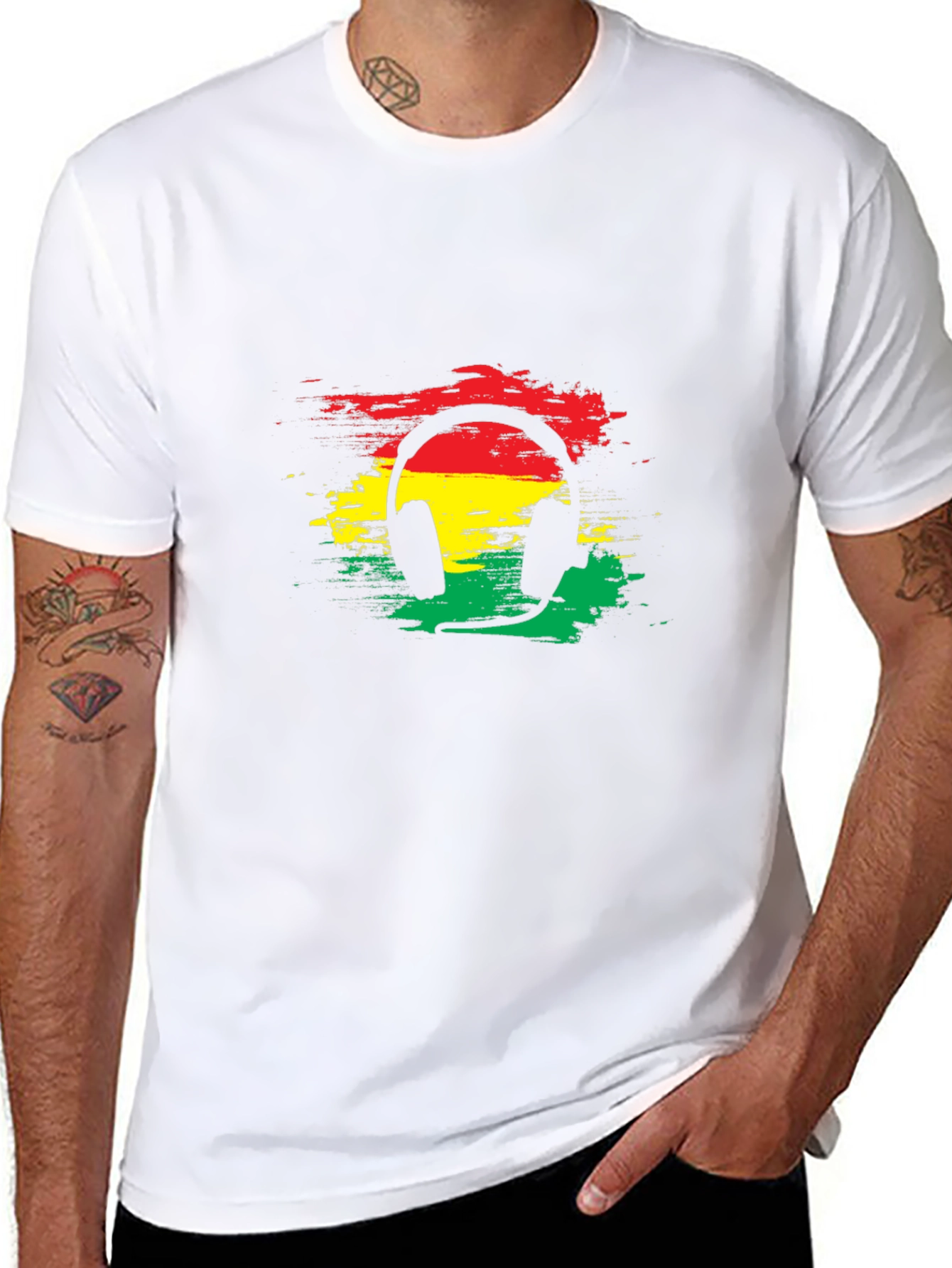Rasta Headphone Graphic Tee - Black Cotton Blend