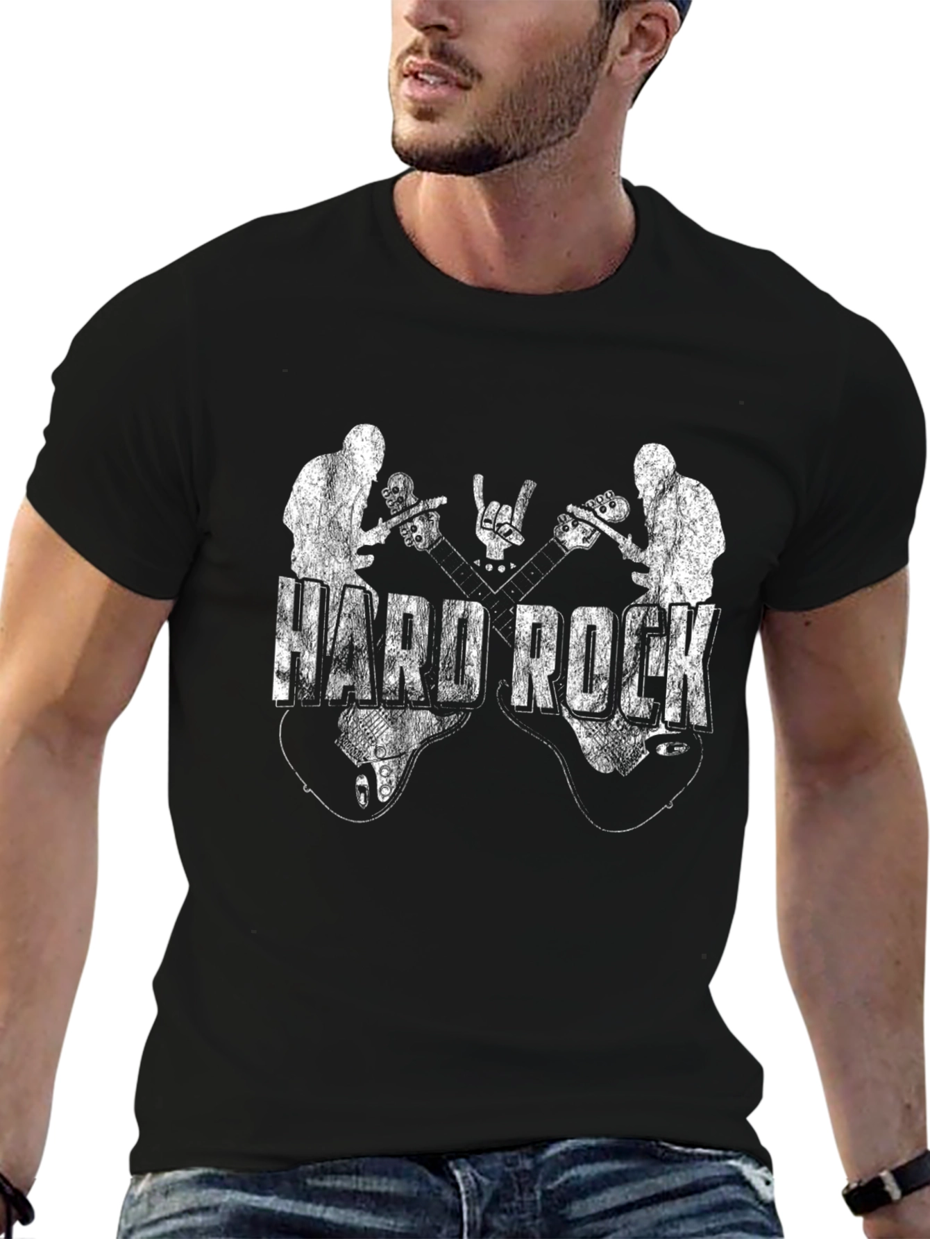 Hard Rock Band Graphic Tee - Black Cotton T-Shirt