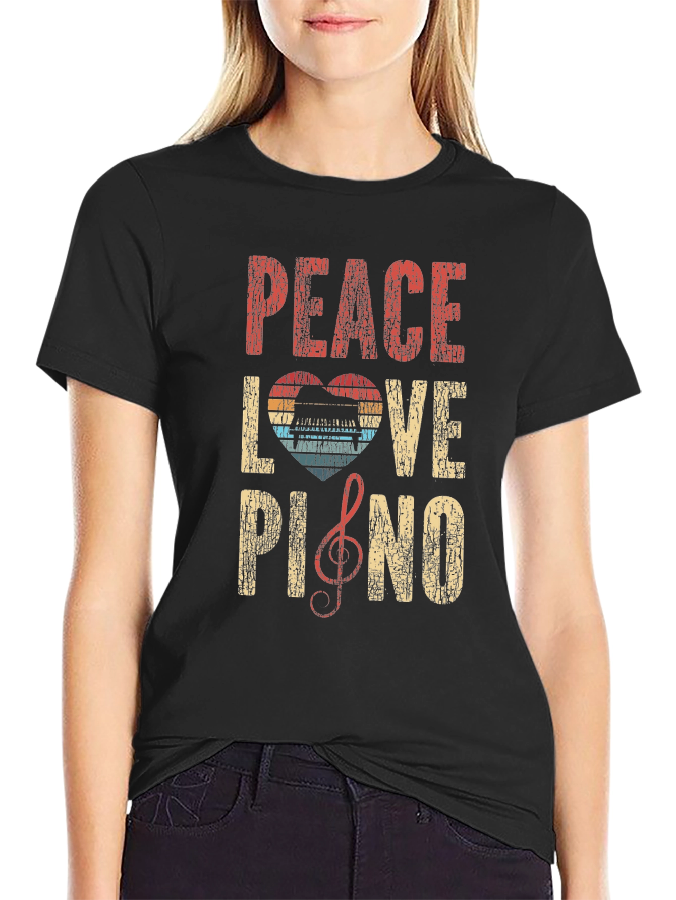 Peace Love Piano Graphic T-Shirt - Music Lover Tee