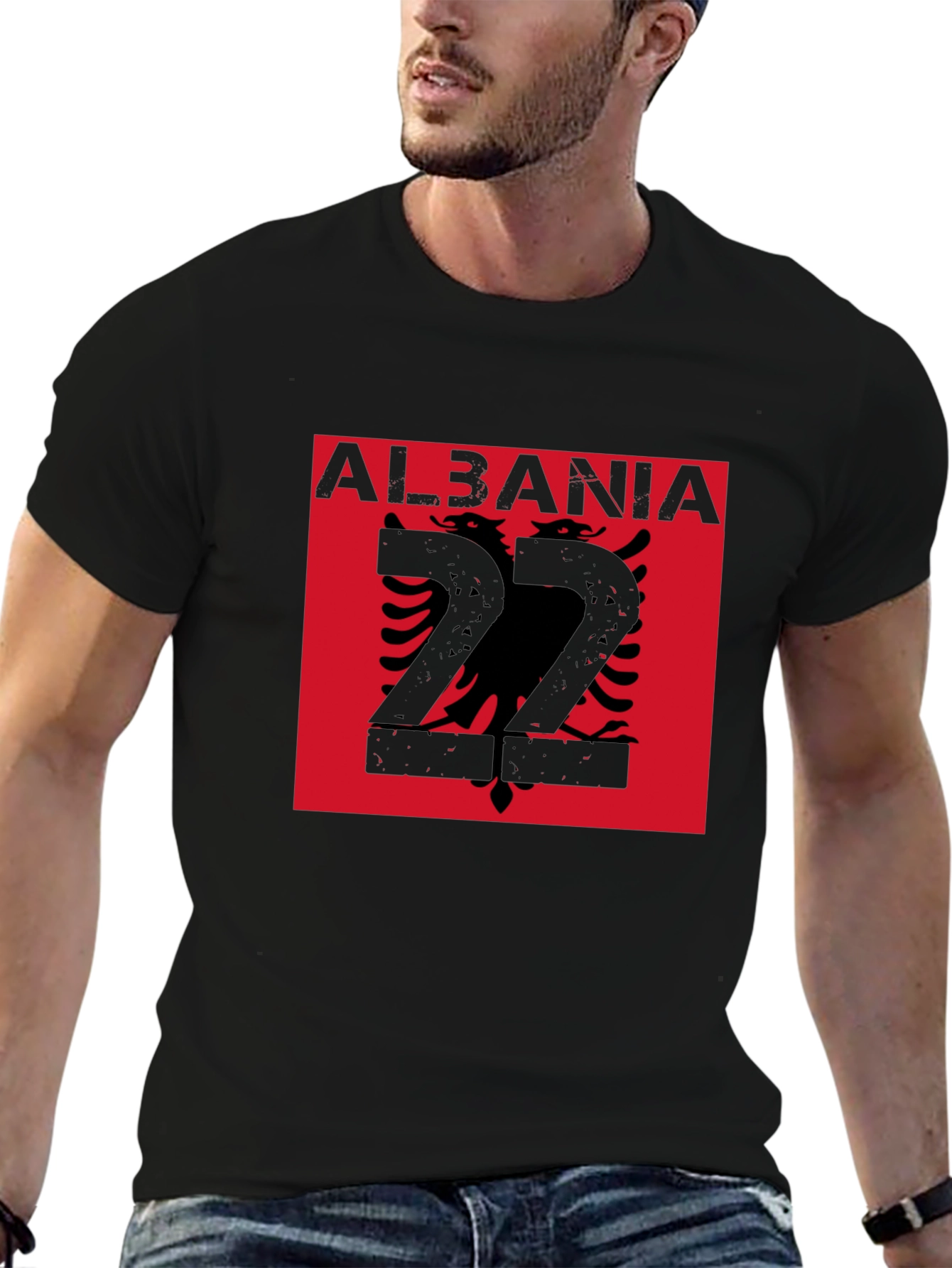 Albania Flag Graphic Tee - Black