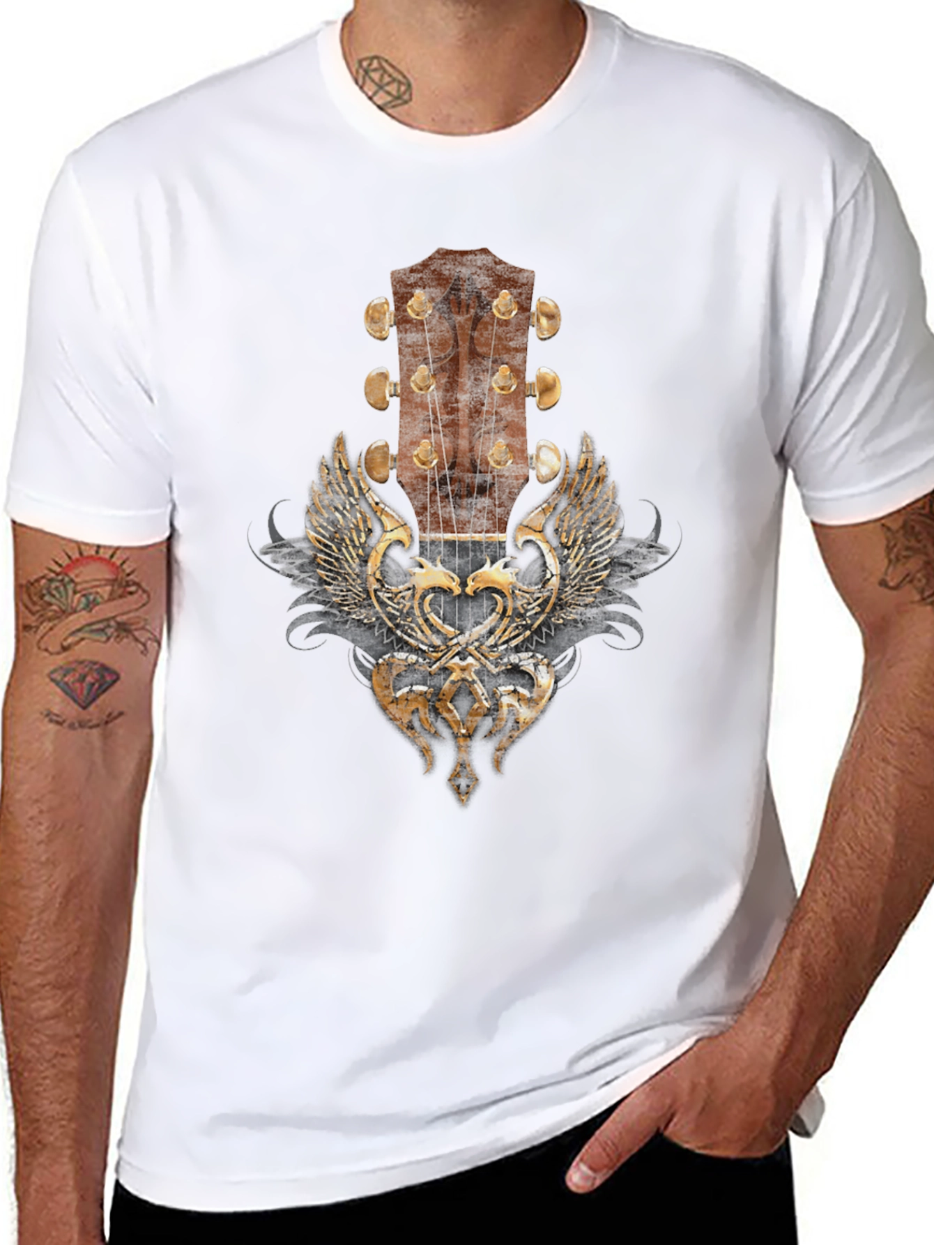 Guitar Headstock Wings Graphic Tee