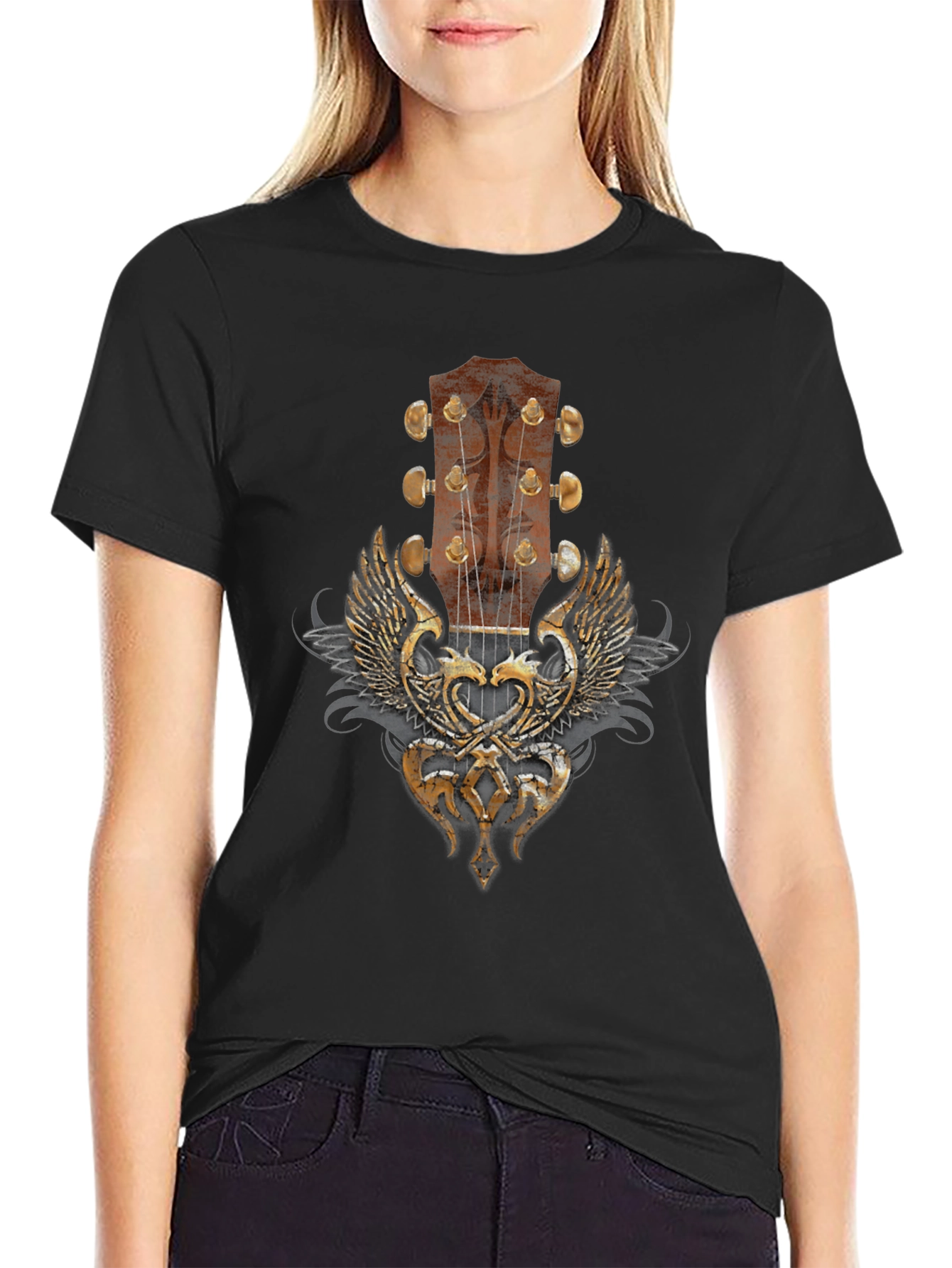 Guitar Headstock Wings Graphic Tee