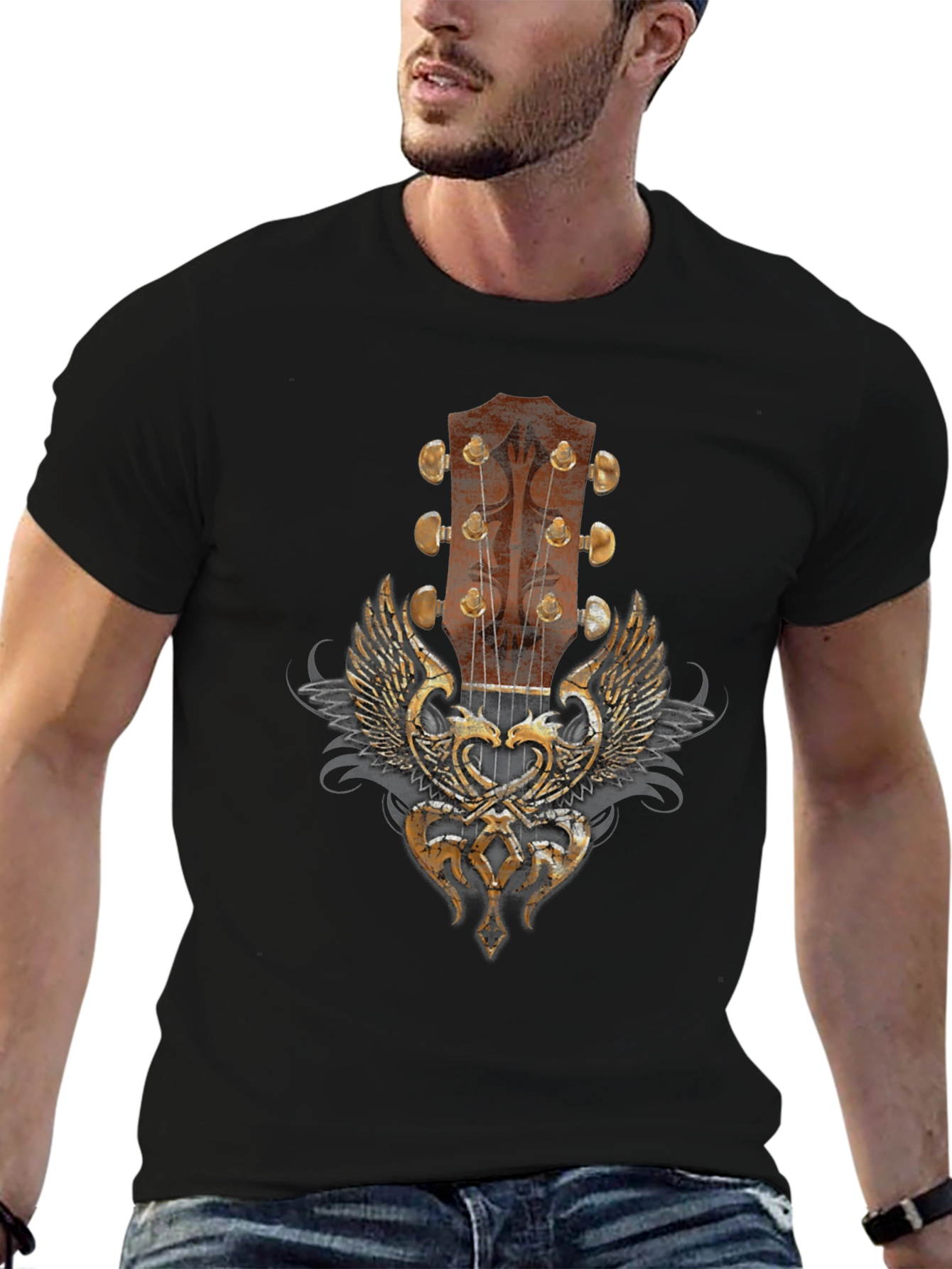 Guitar Headstock Wings Graphic Tee
