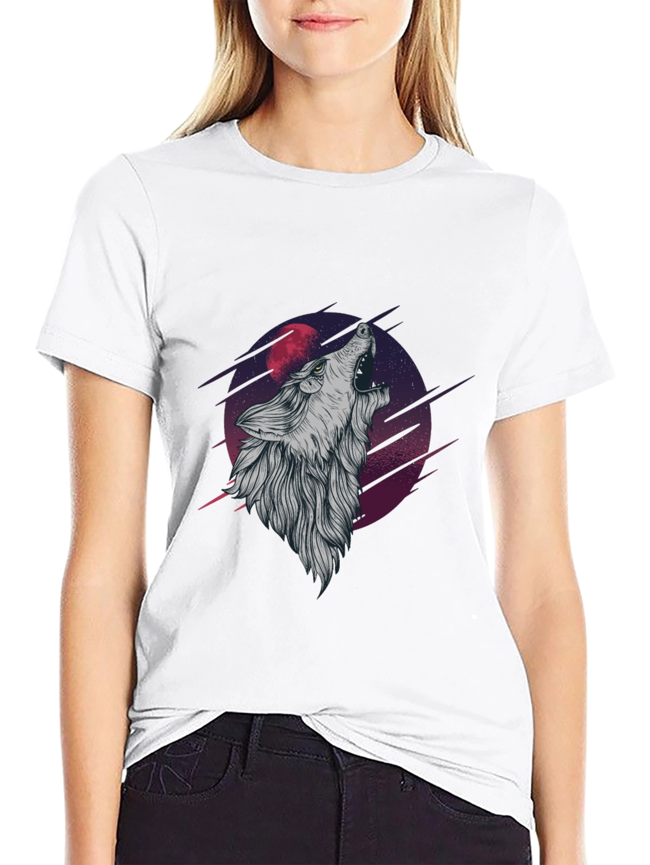 Wolf Howling at Moon Graphic Tee - Black