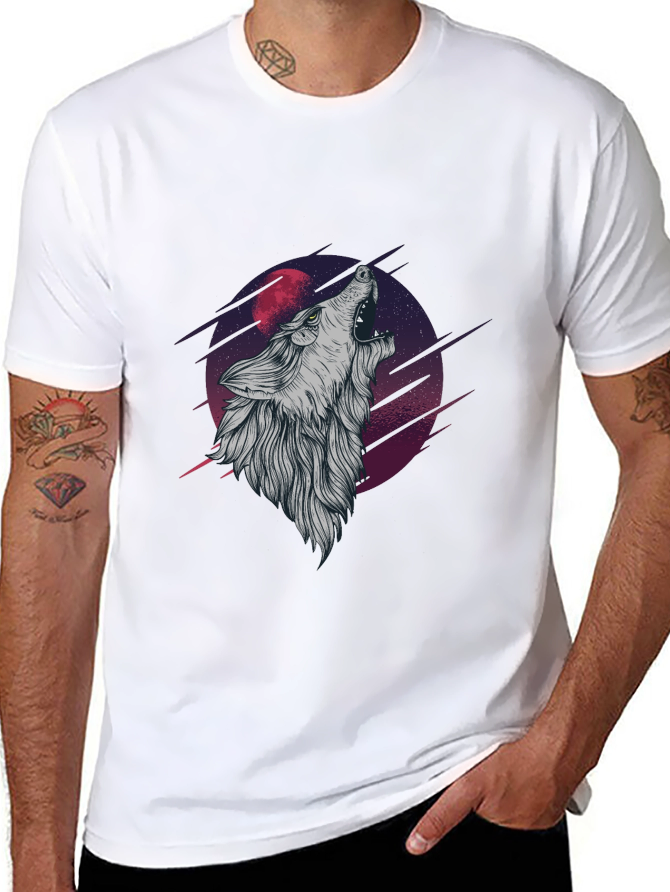 Wolf Howling at Moon Graphic Tee - Black