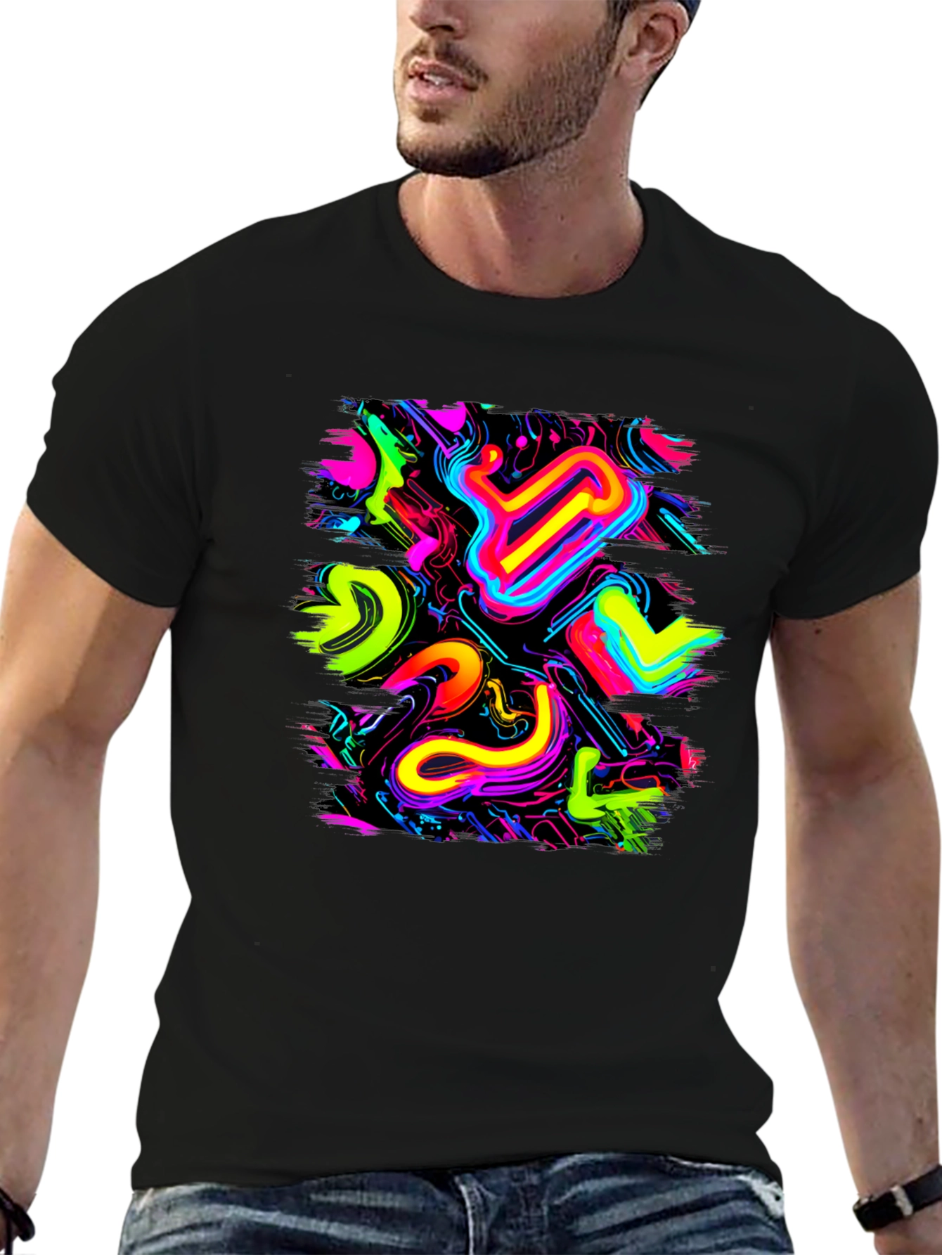 Neon Abstract Graphic Black T-Shirt