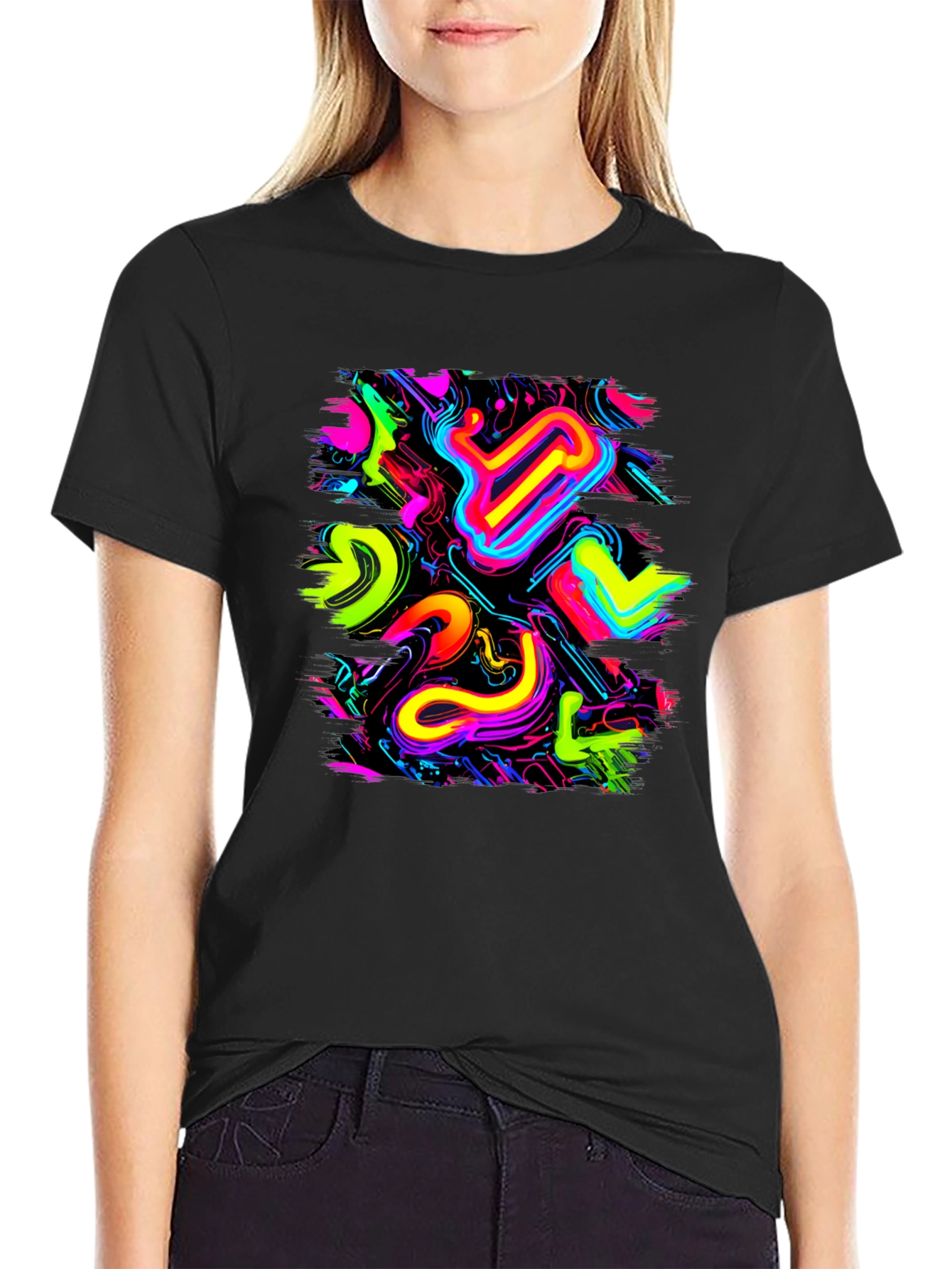 Neon Abstract Graphic Black T-Shirt