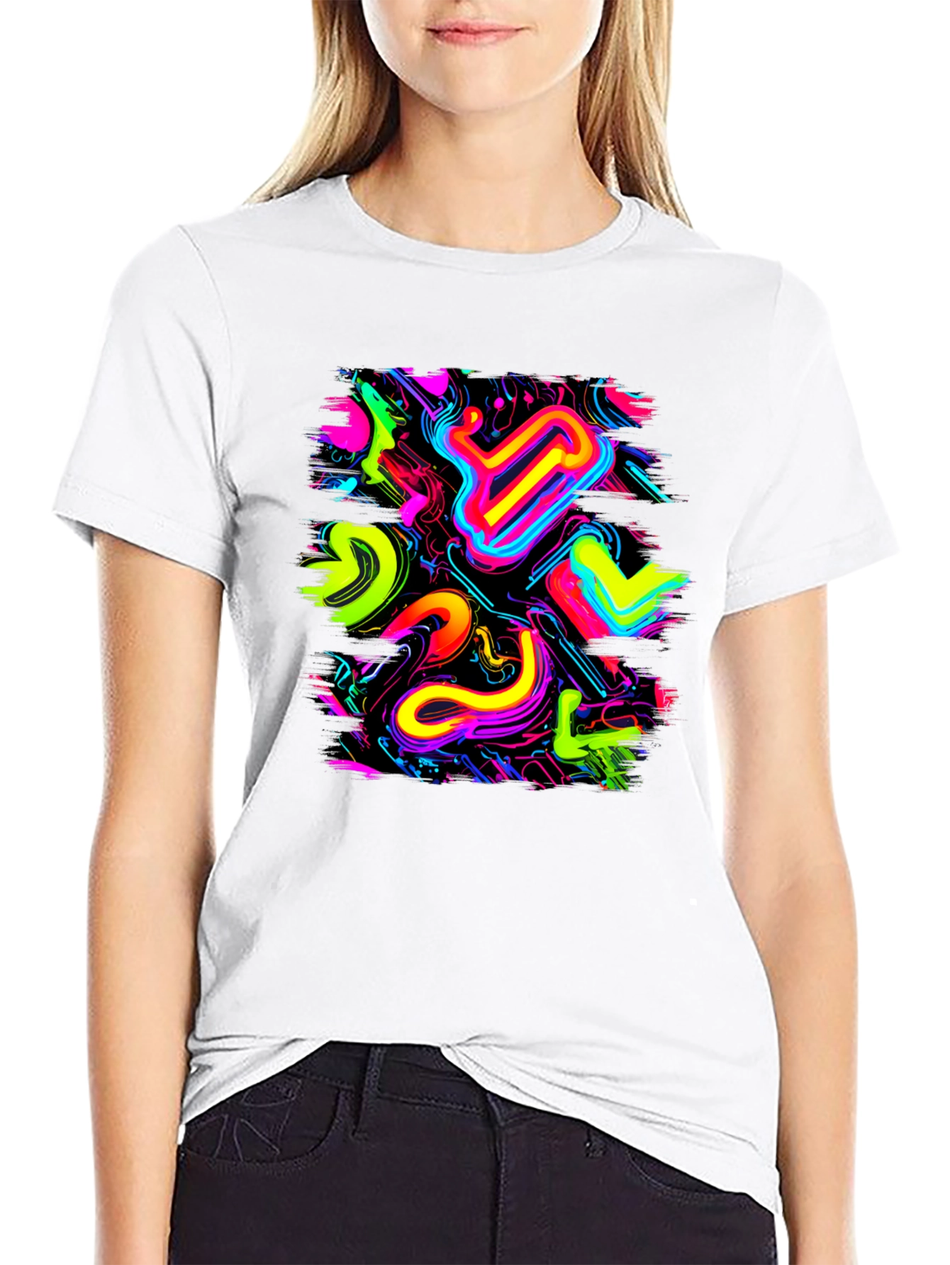 Neon Abstract Graphic Black T-Shirt