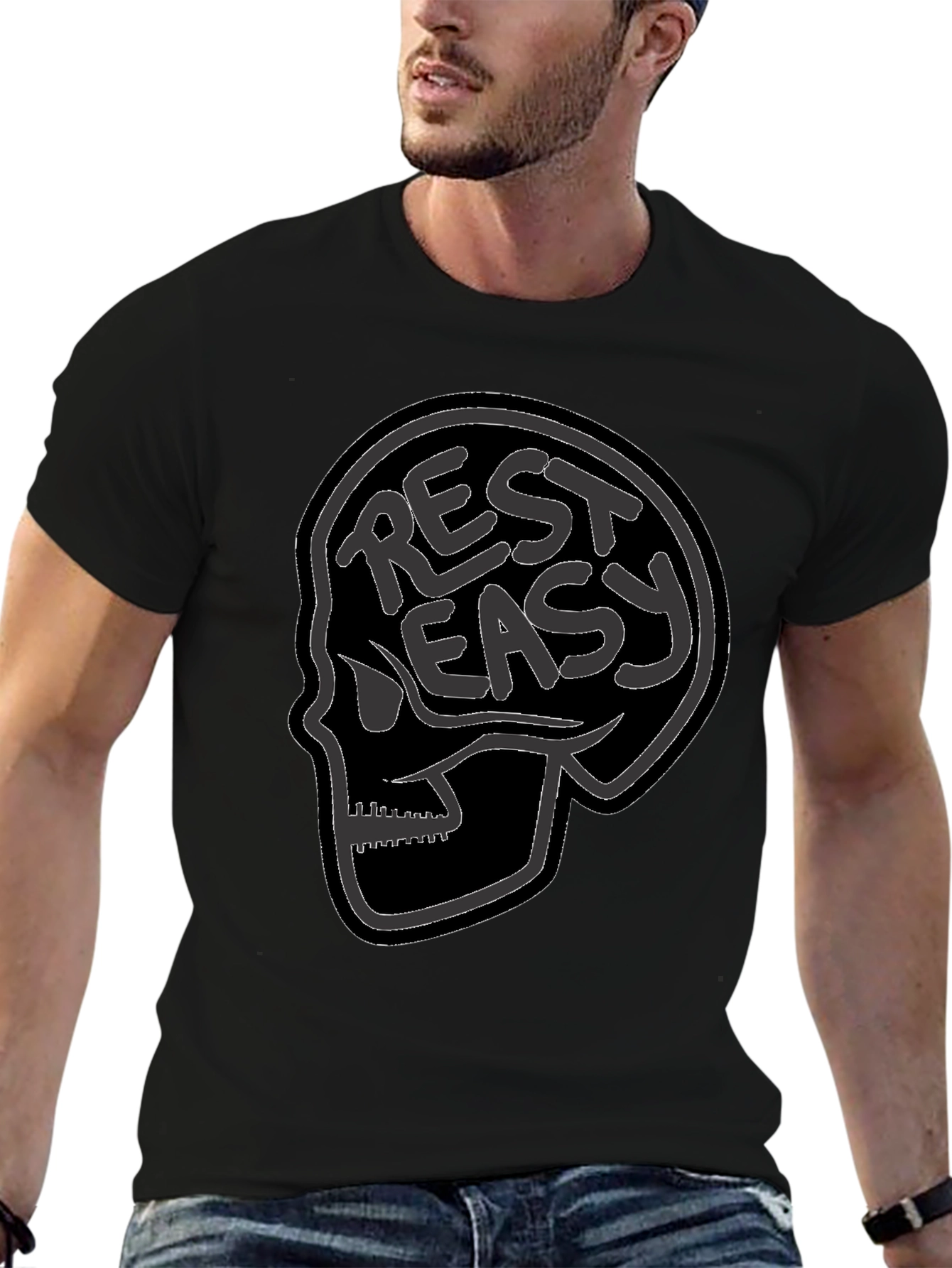 Rest Easy Skull Graphic Tee - Black