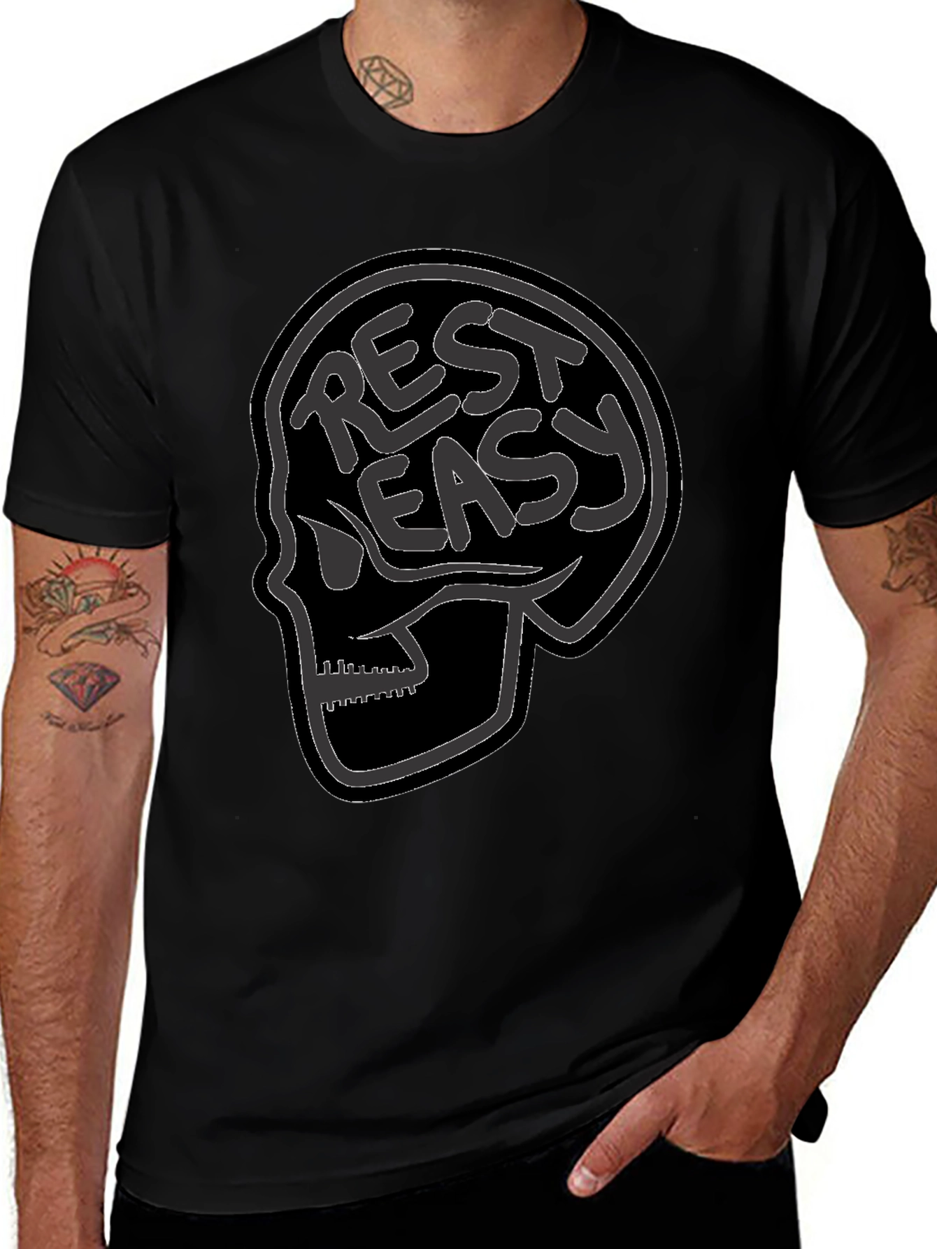 Rest Easy Skull Graphic Tee - Black