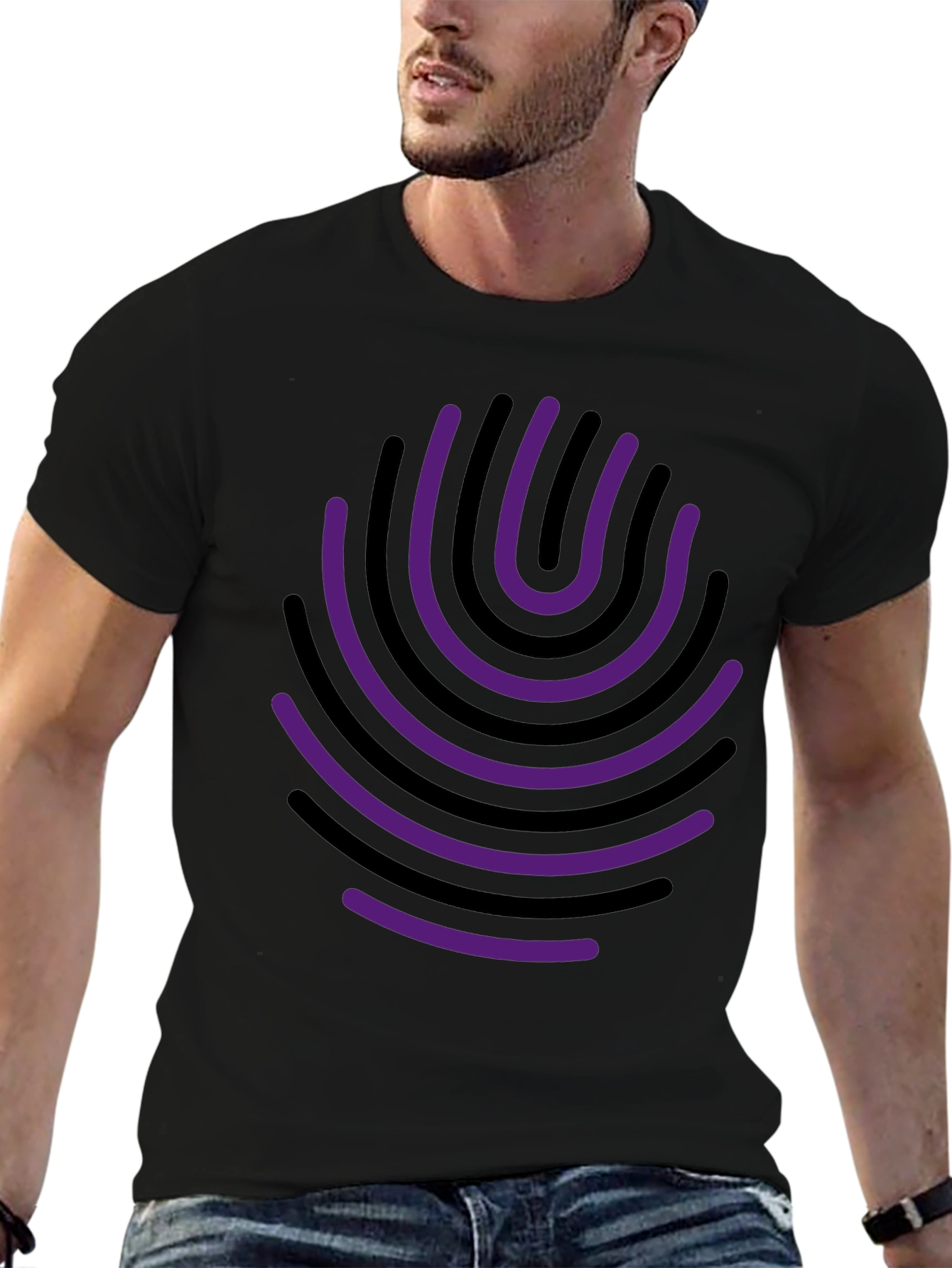 Abstract Fingerprint Graphic Tee - Black Cotton Blend