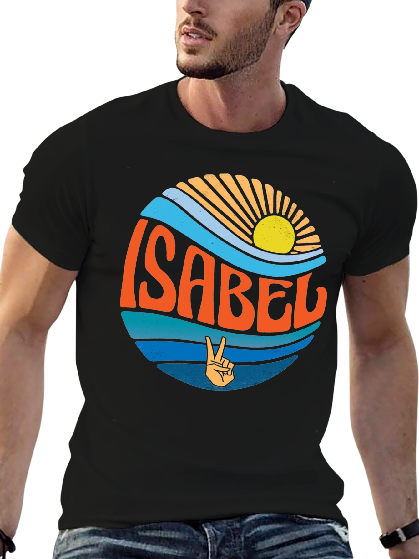 Isabel Peace Sign Wave Graphic Black T-Shirt