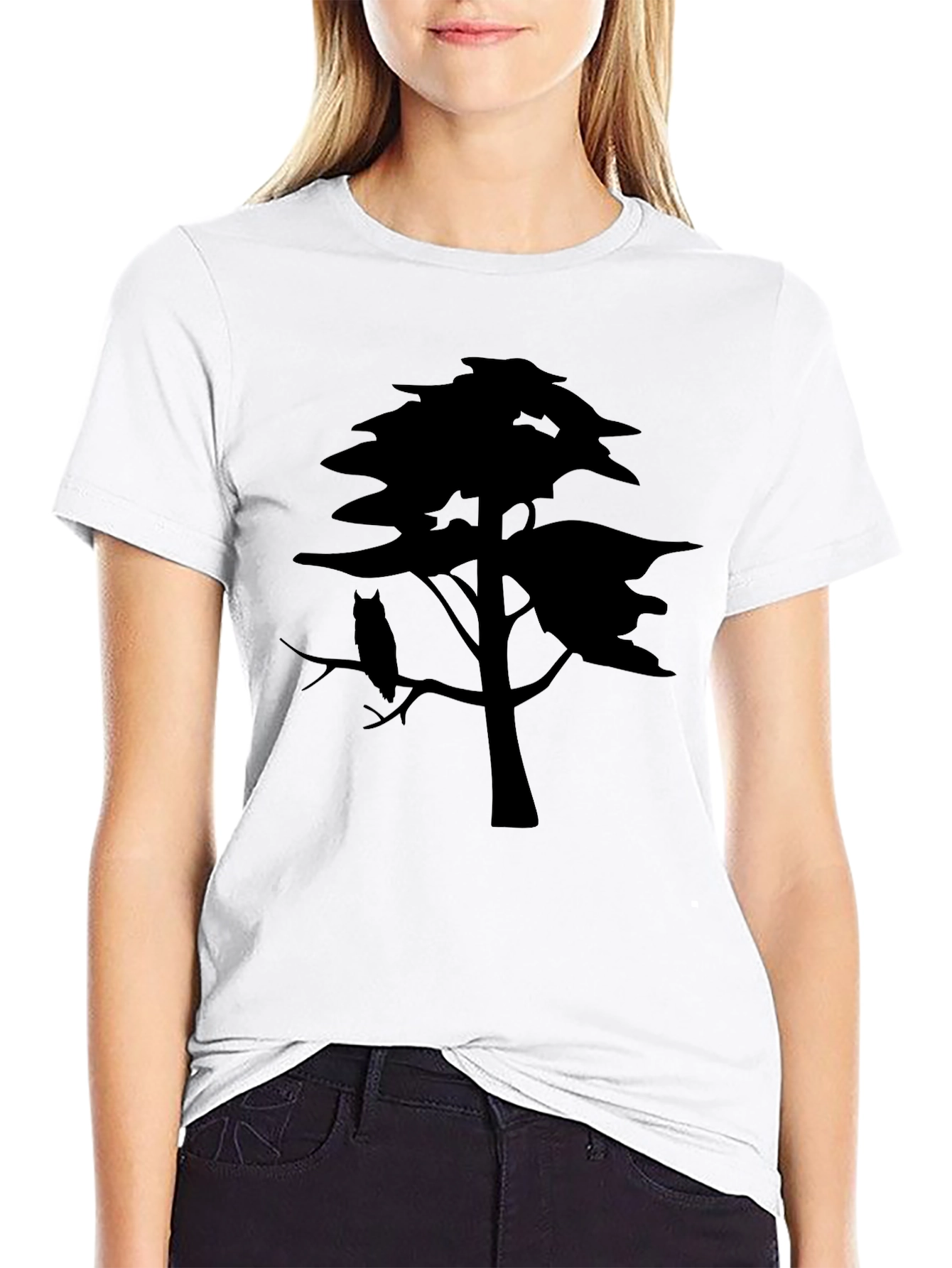 Nature Scene Tee: Owl in Tree Silhouette
