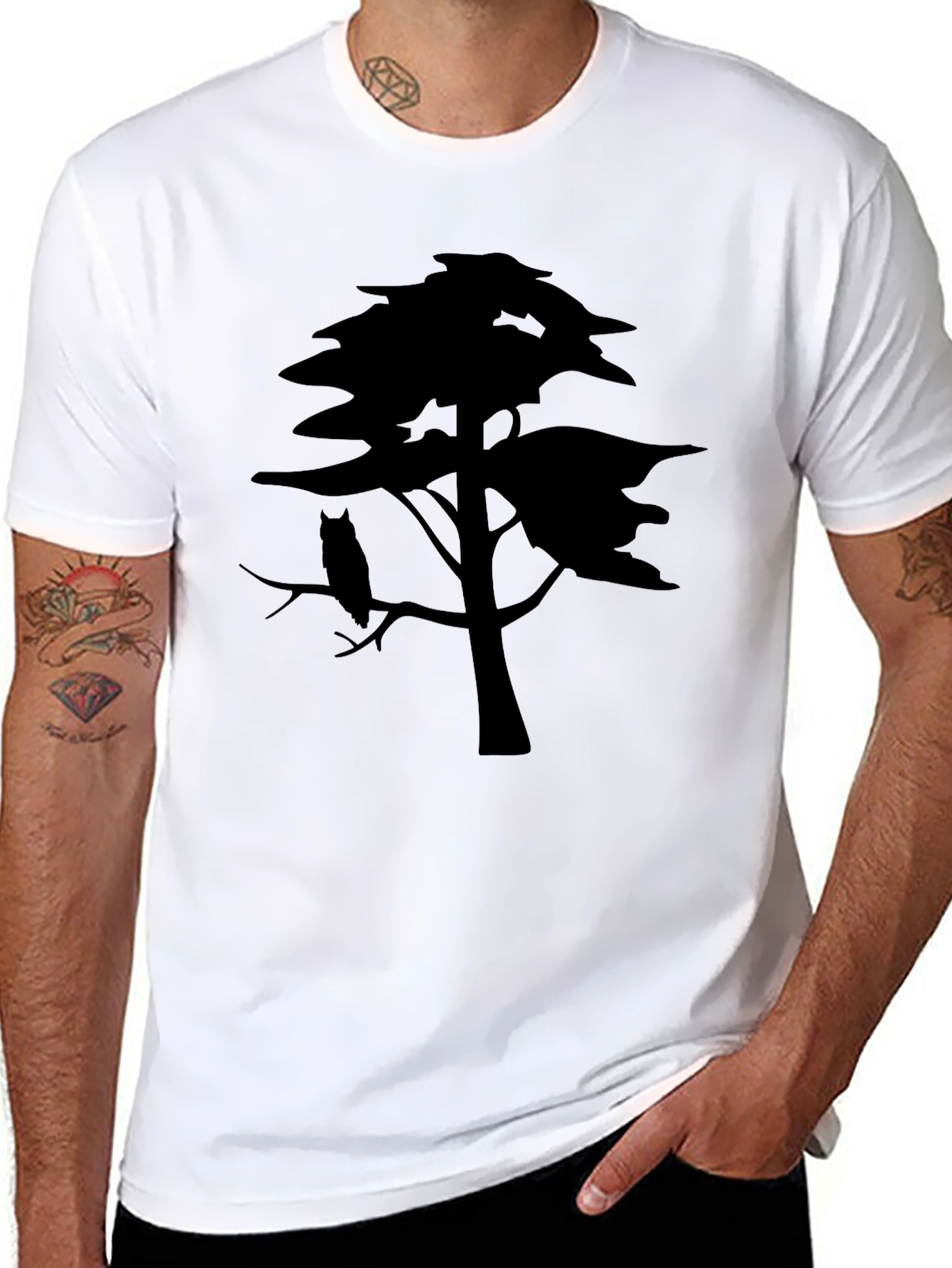 Nature Scene Tee: Owl in Tree Silhouette