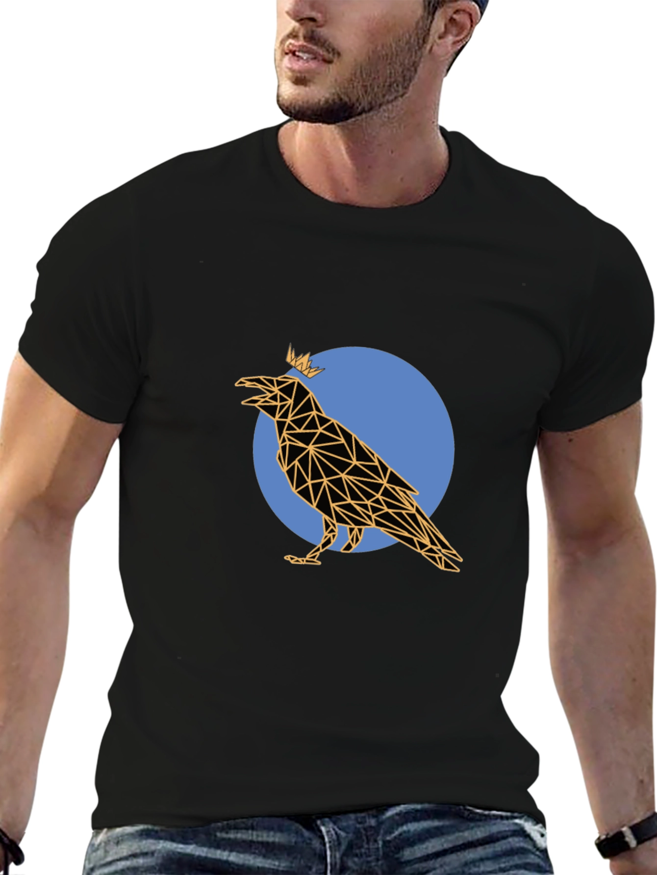 Geometric Raven King Graphic Tee - Black