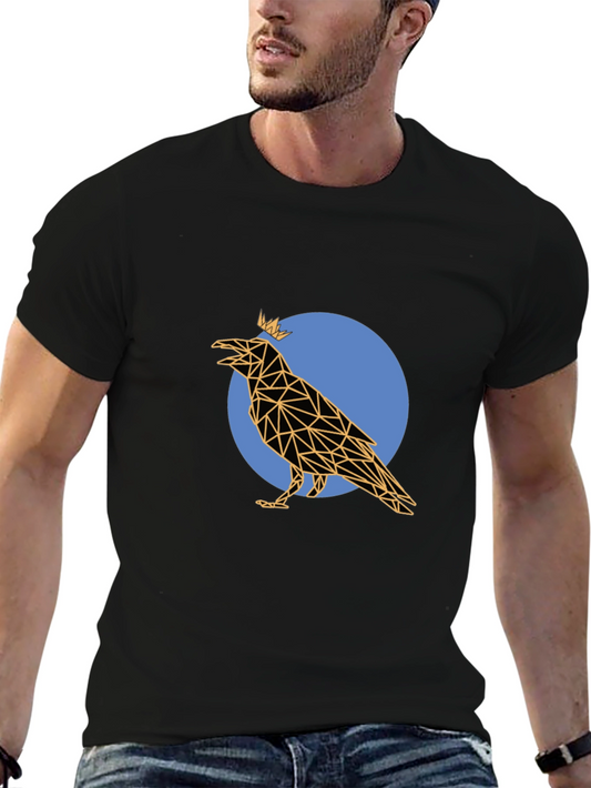 Geometric Raven King Graphic Tee - Black