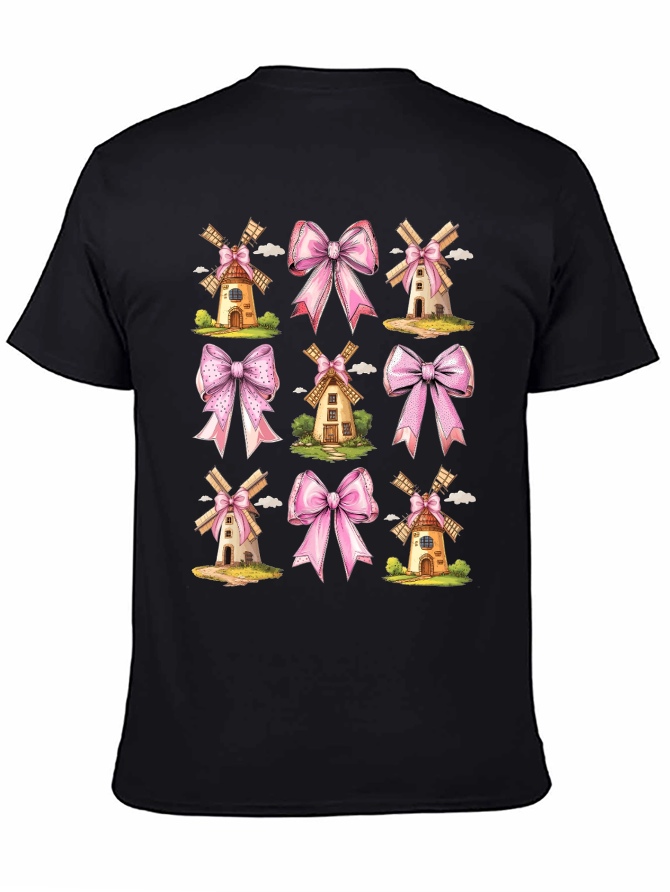 Whimsical Windmill & Bow Print T-Shirt