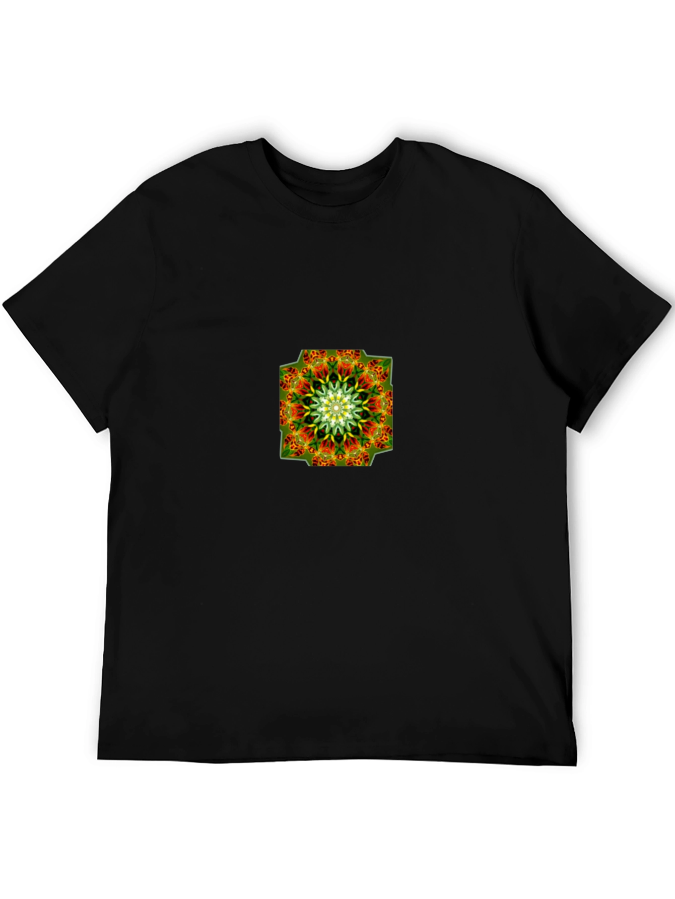 Black Graphic Tee with Abstract Mandala Design
