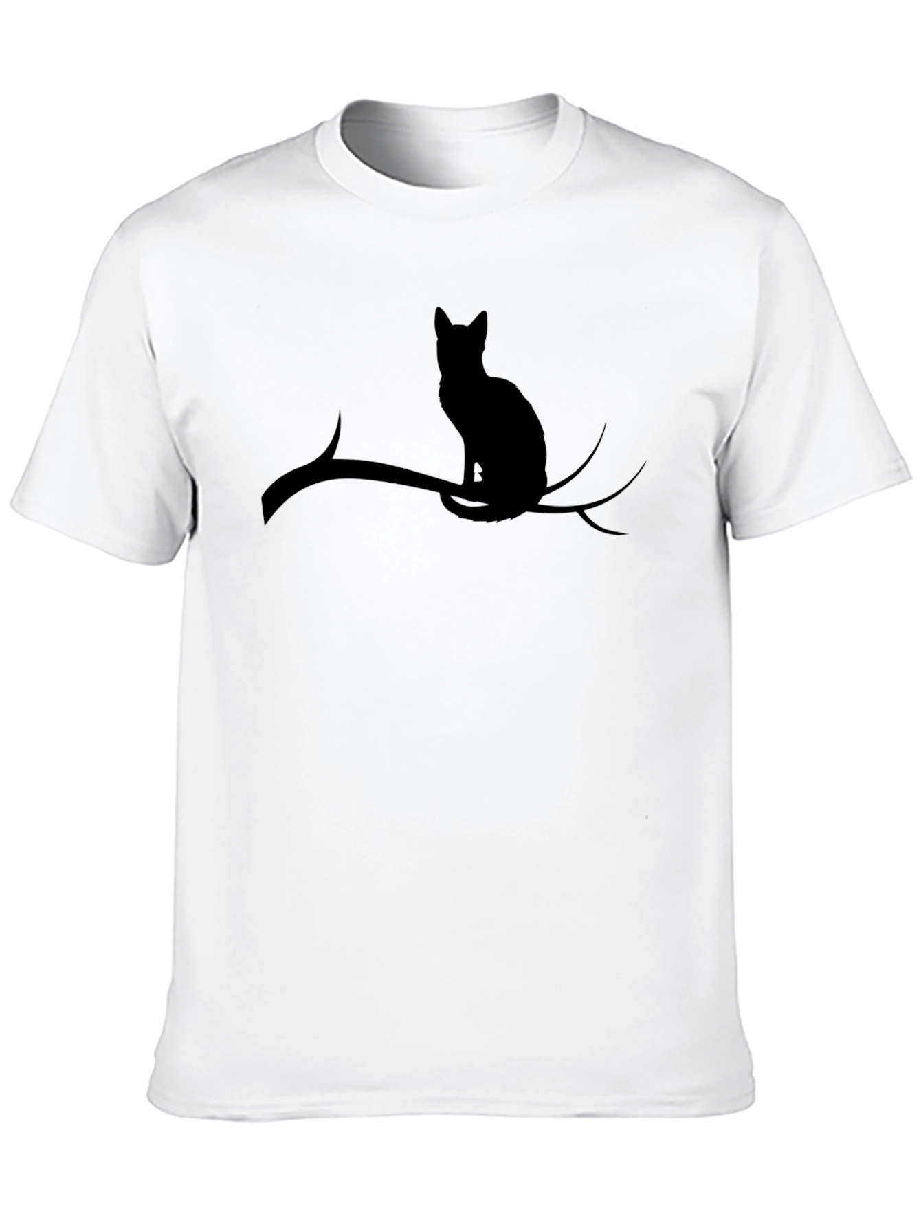 Cat on Branch Black T-Shirt - Unique Design