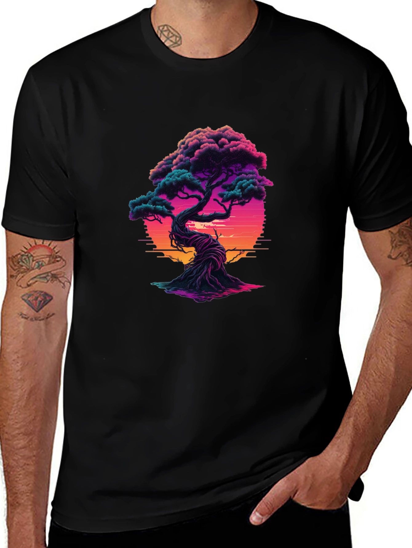 Bonsai Sunset Graphic Tee - Unique Design T-Shirt