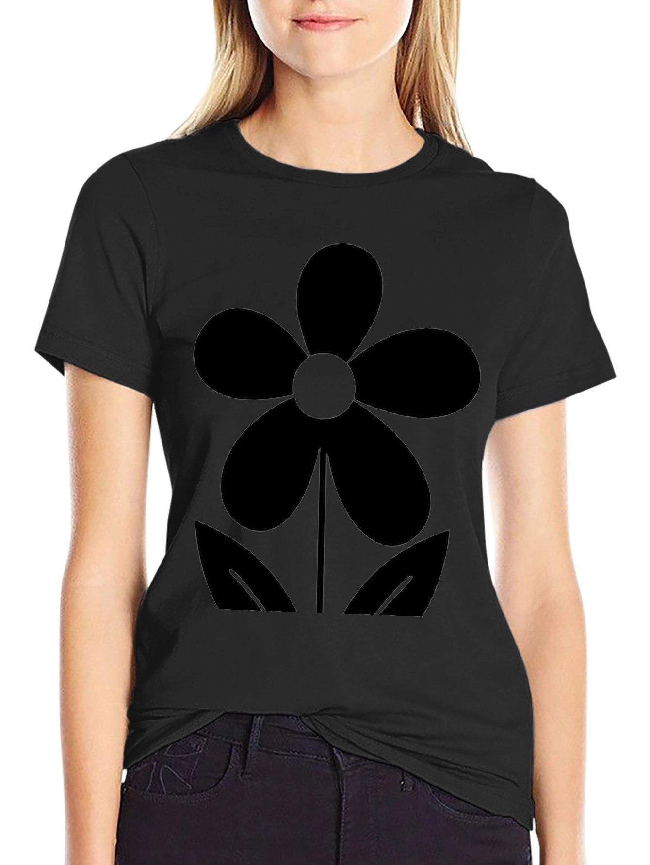 Black Flower Graphic Tee - Casual Comfort
