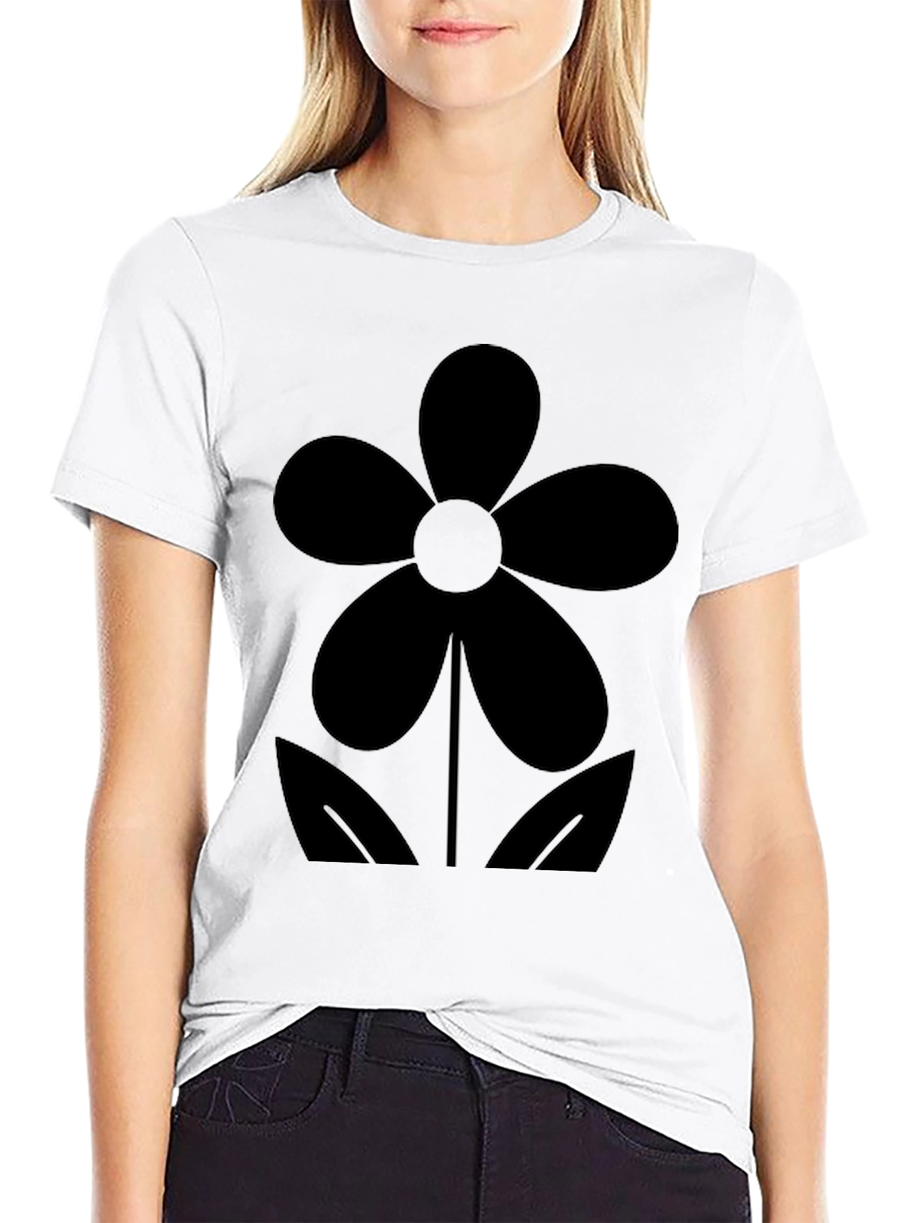 Black Flower Graphic Tee - Casual Comfort