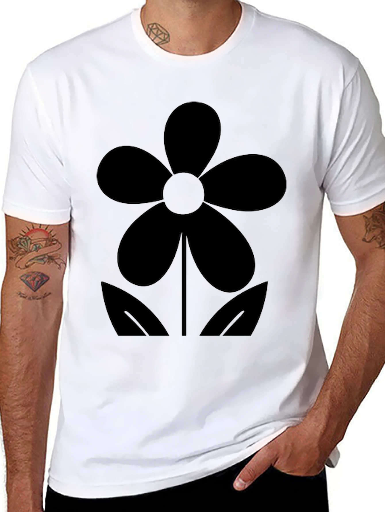 Black Flower Graphic Tee - Casual Comfort