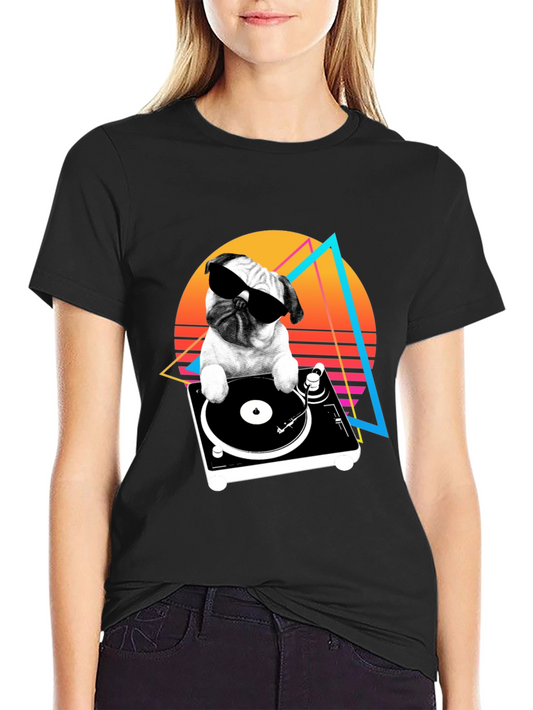 DJ Pug Graphic Tee - Retro Style