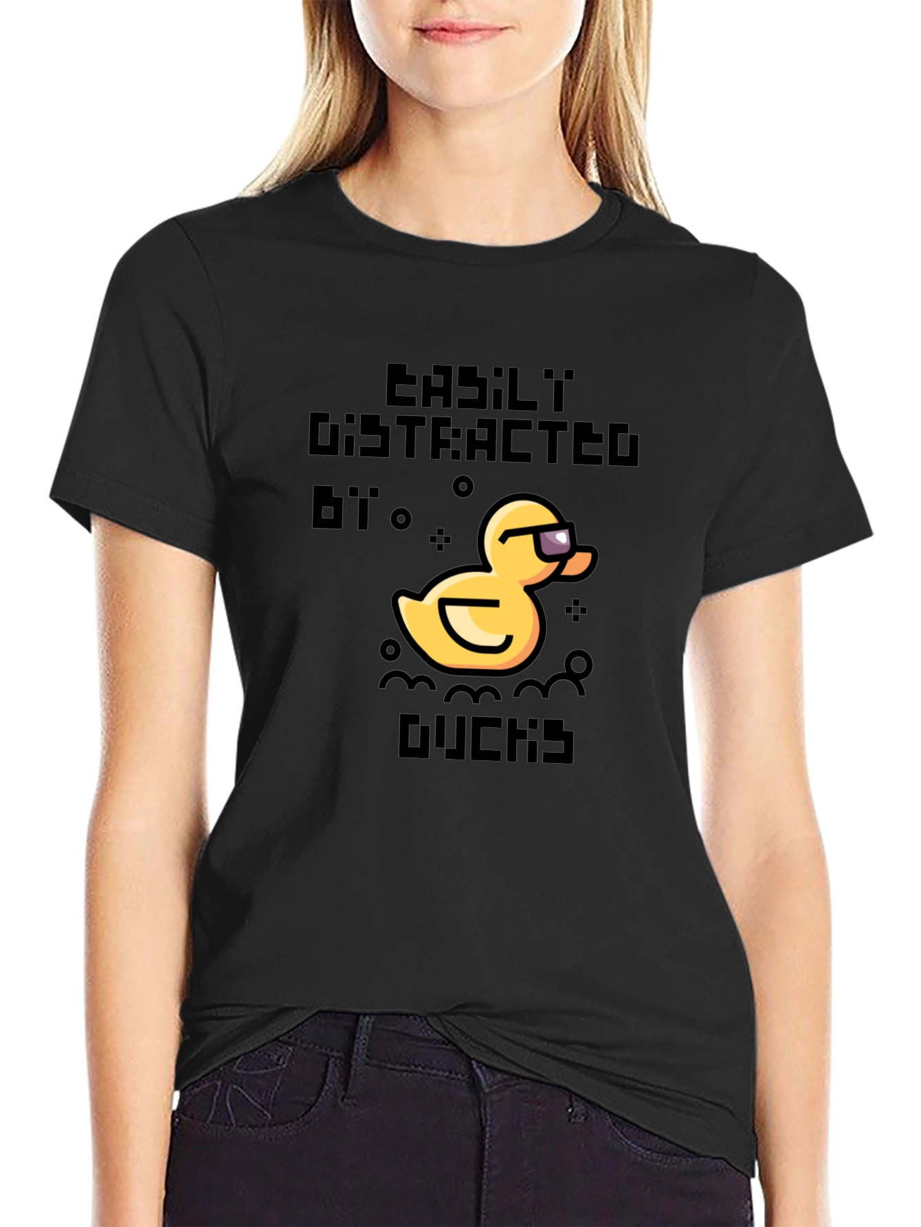 Easily Distracted by Ducks Black T-Shirt