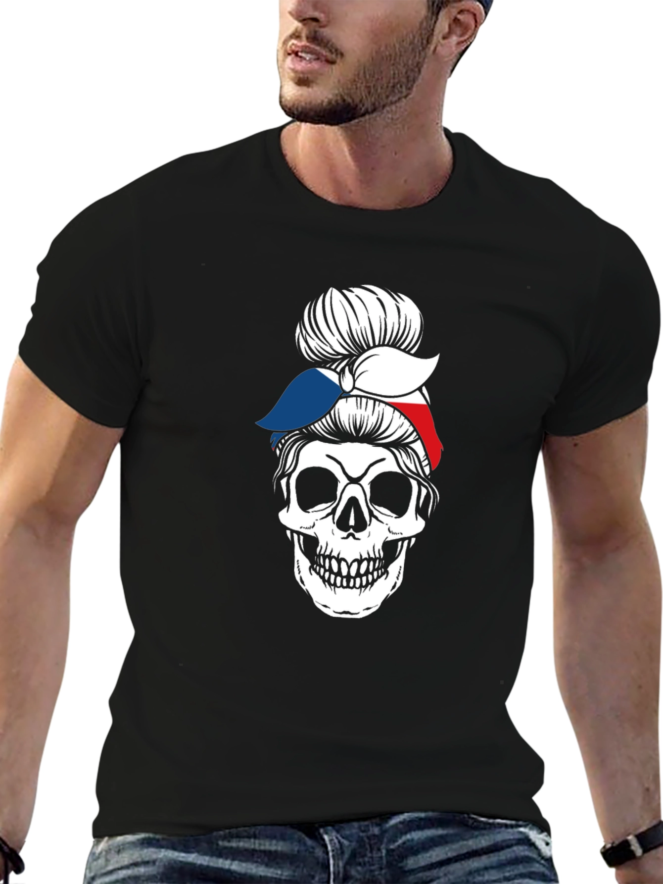 Skull Messy Bun Bandana Graphic Tee