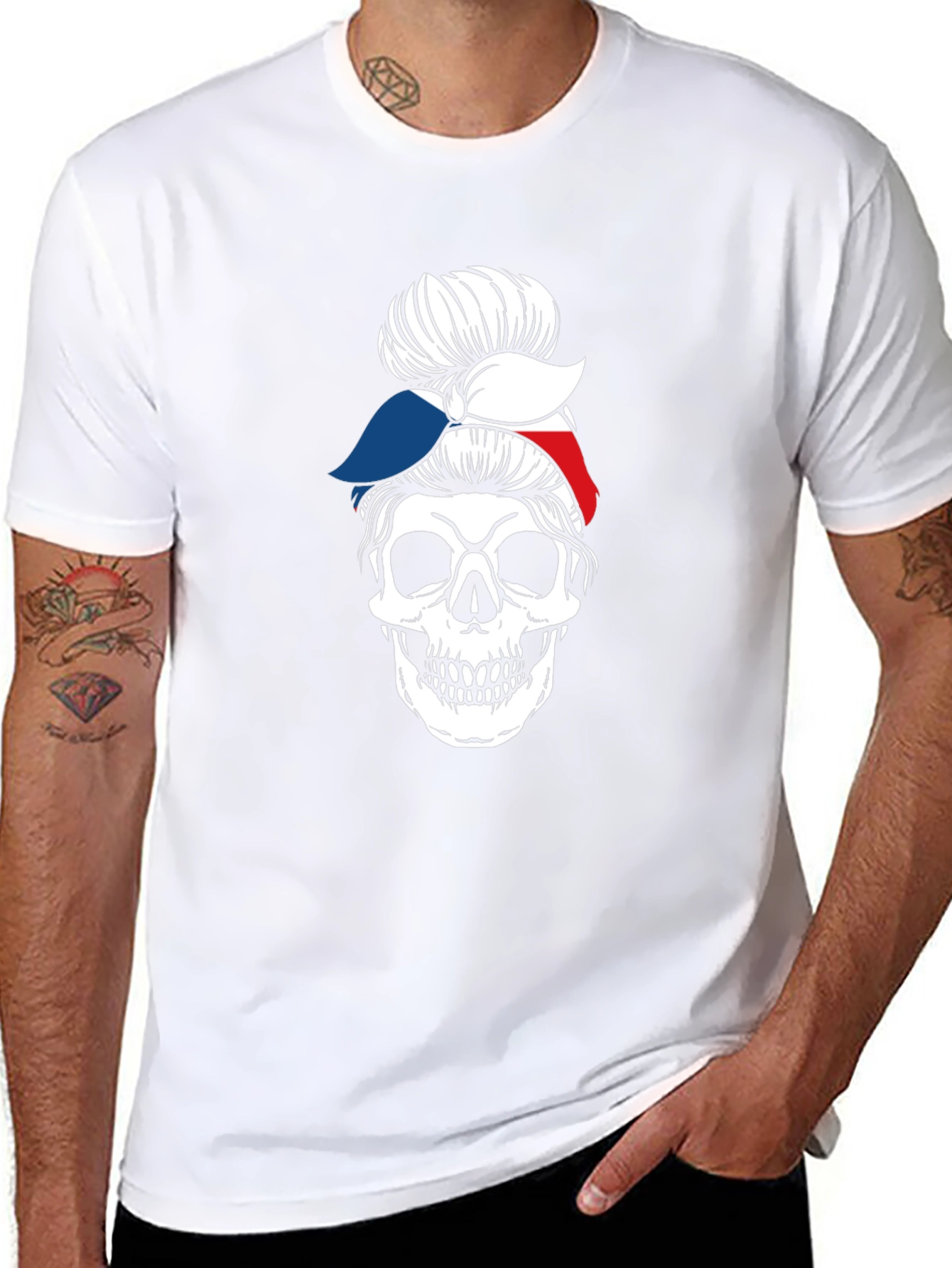 Skull Messy Bun Bandana Graphic Tee