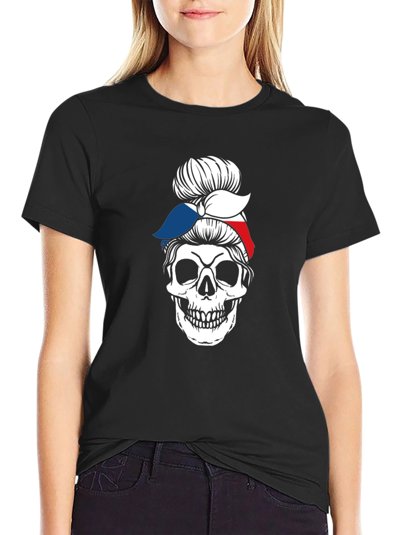 Skull Messy Bun Bandana Graphic Tee