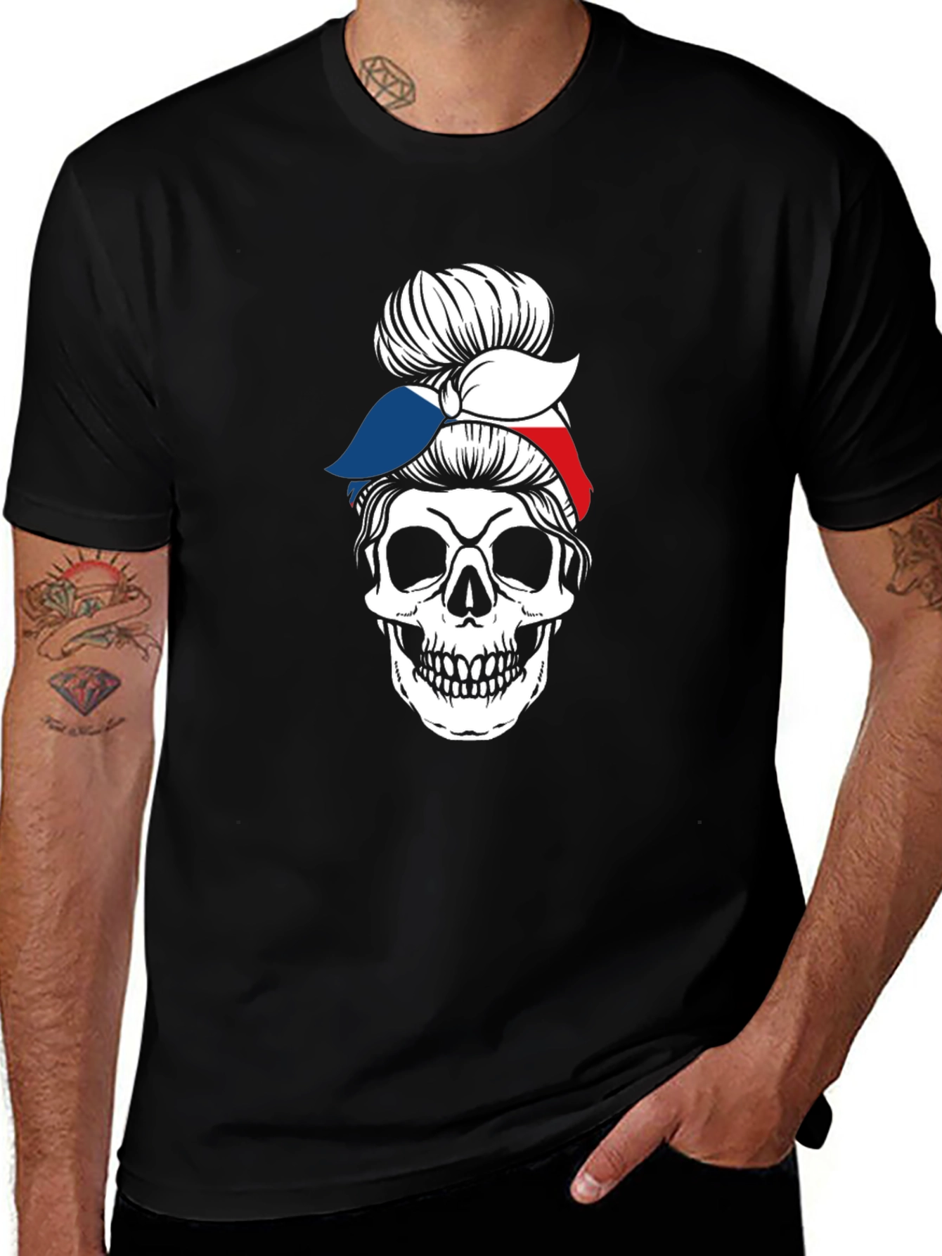 Skull Messy Bun Bandana Graphic Tee