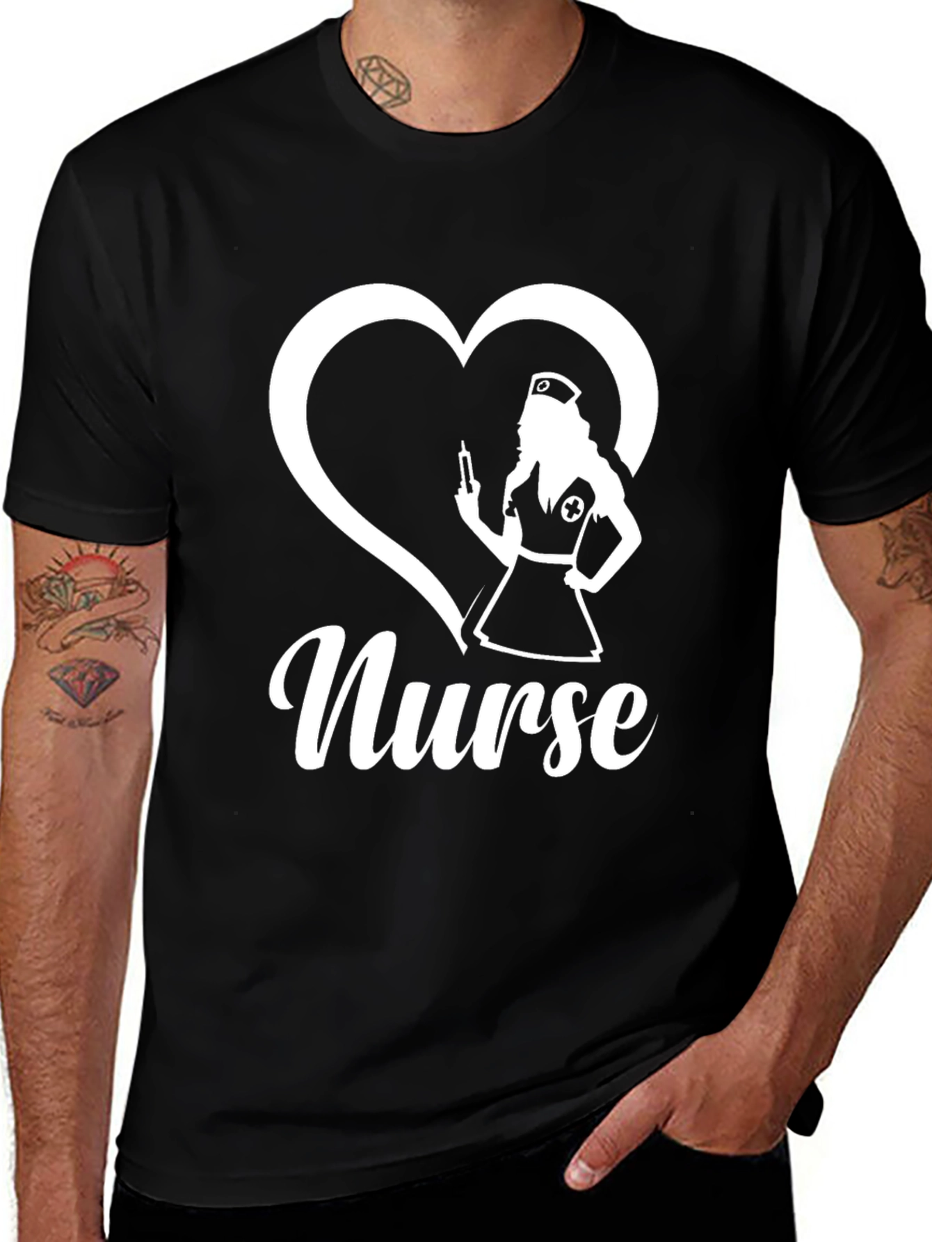 Nurse Heart Graphic Tee - Black Cotton T-Shirt