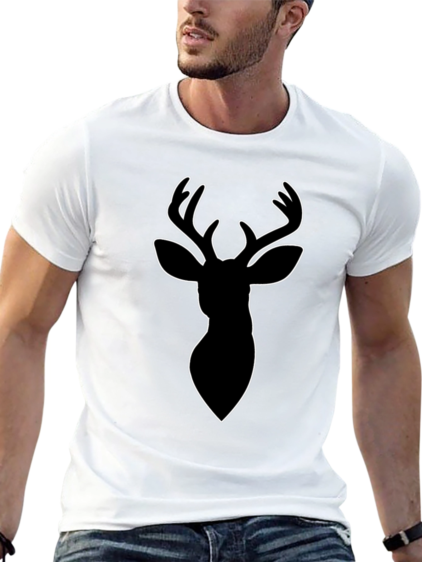 Black Deer Outline Graphic Tee - Modern Style