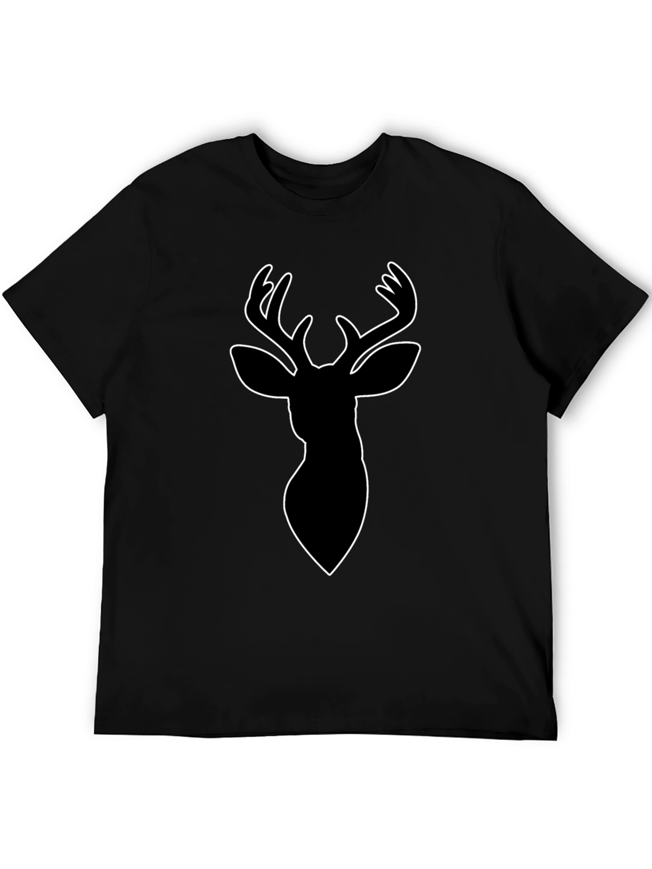 Black Deer Outline Graphic Tee - Modern Style