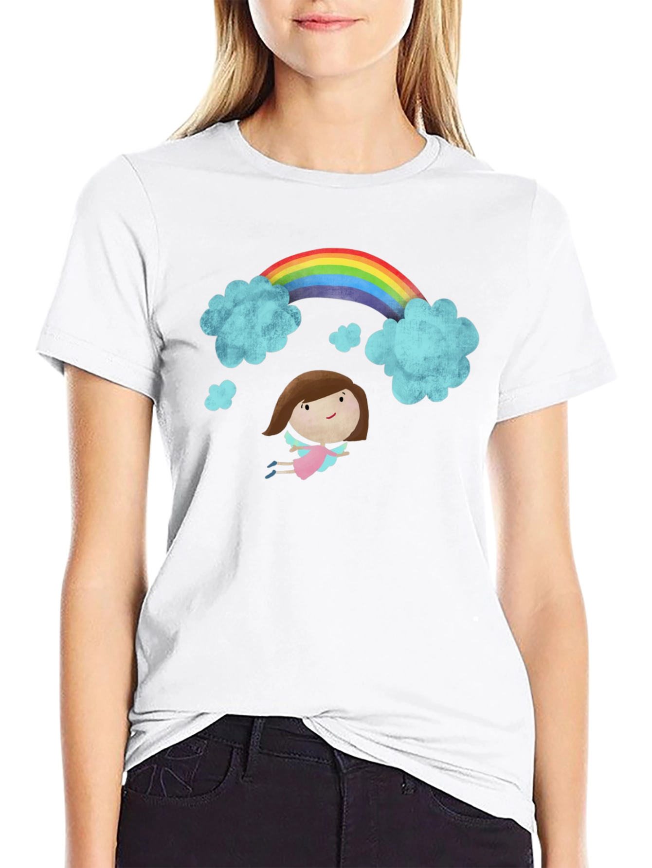 Rainbow Angel Graphic Black T-Shirt