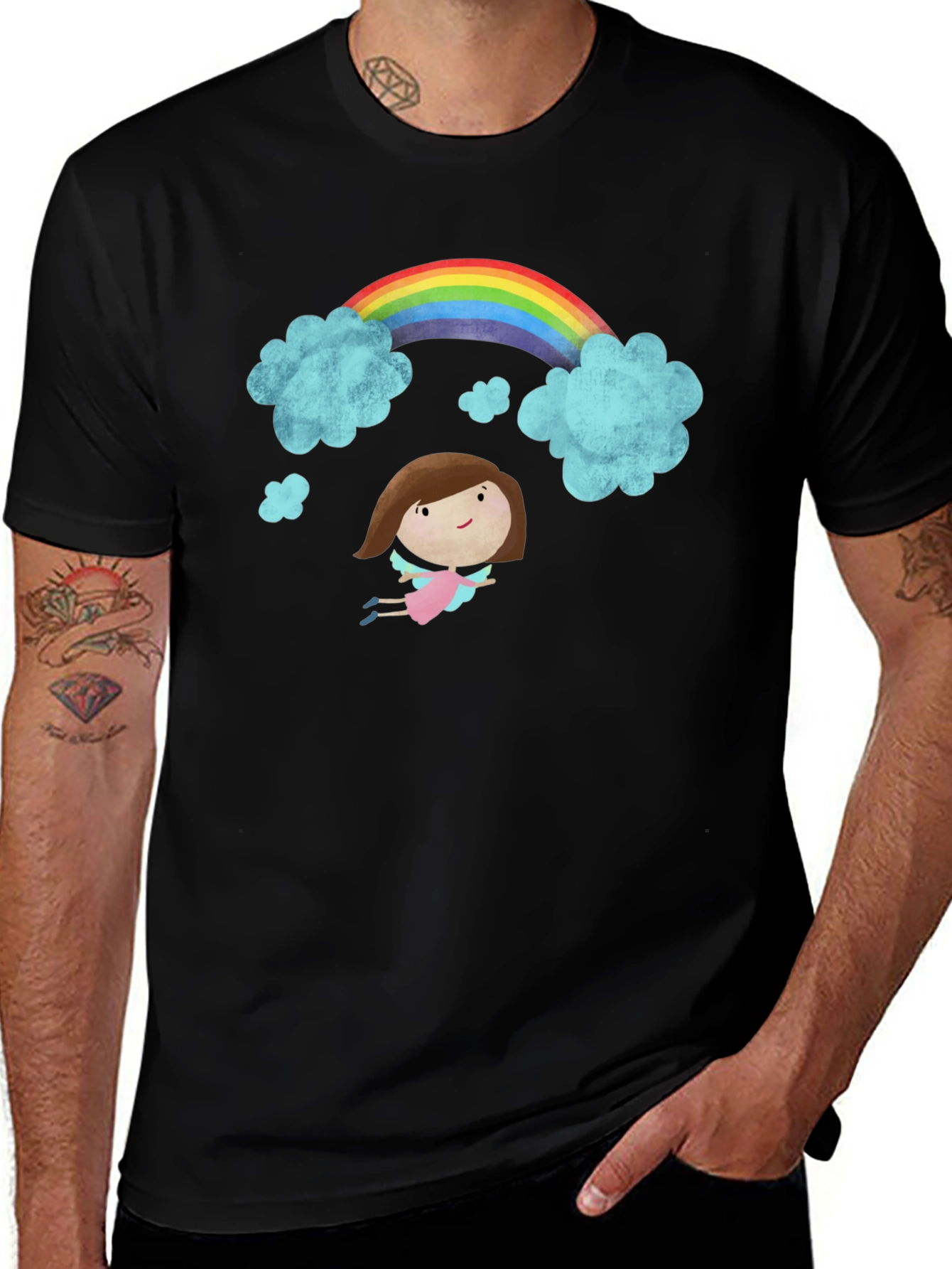 Rainbow Angel Graphic Black T-Shirt