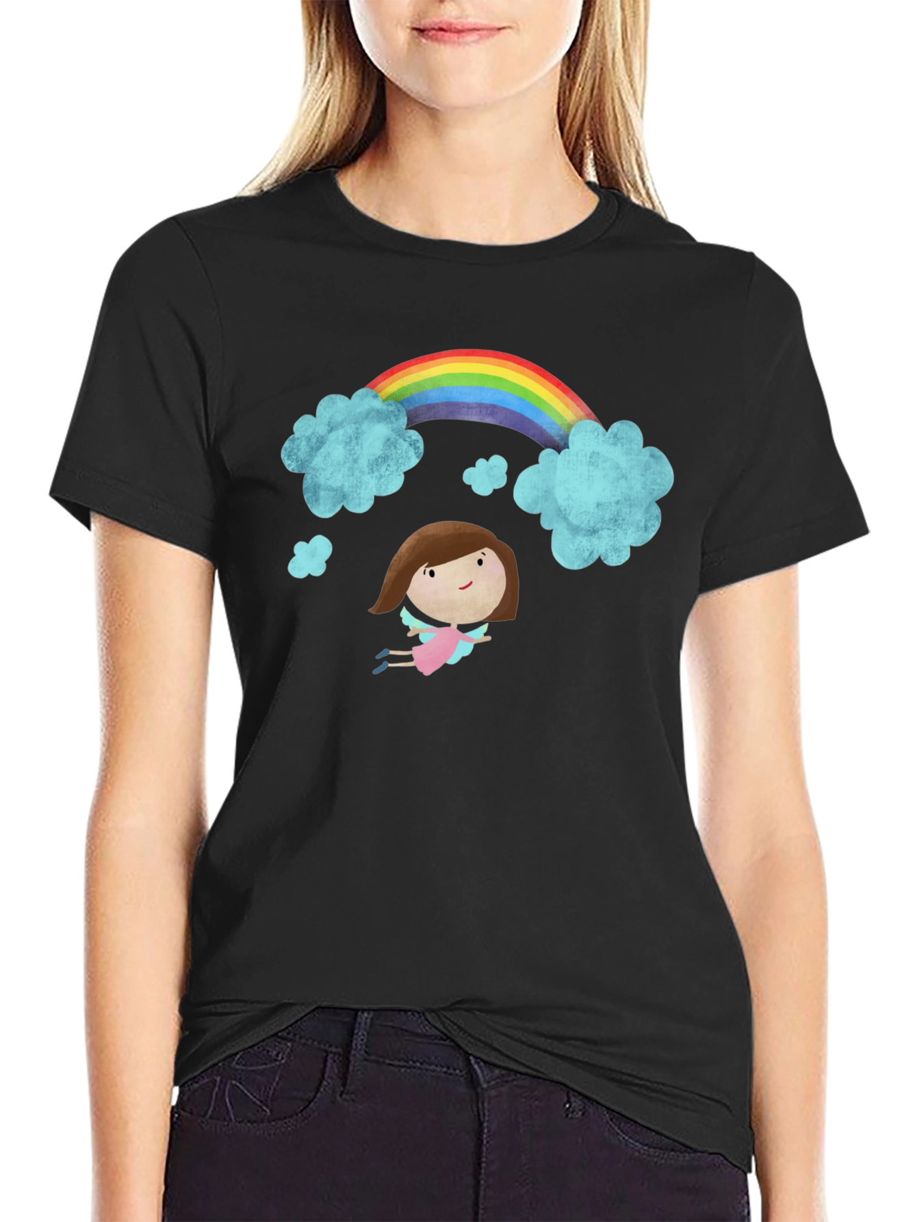Rainbow Angel Graphic Black T-Shirt