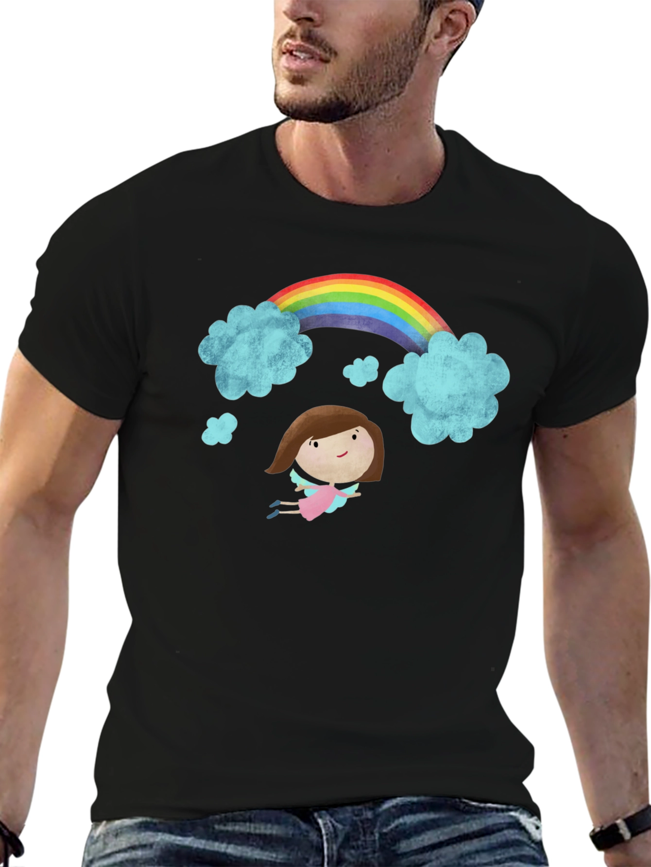 Rainbow Angel Graphic Black T-Shirt