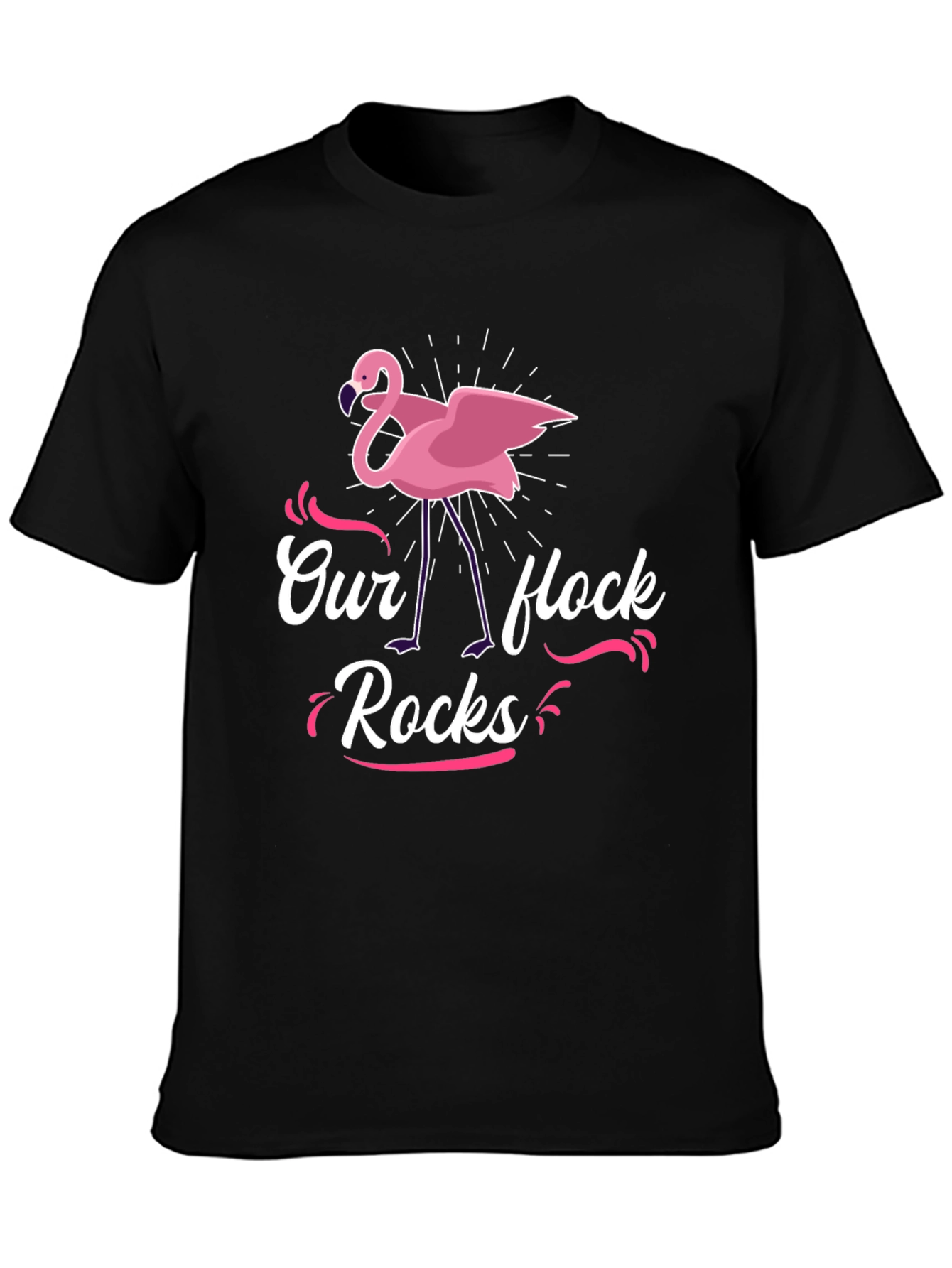 Our Flock Rocks Flamingo Graphic Tee - Black